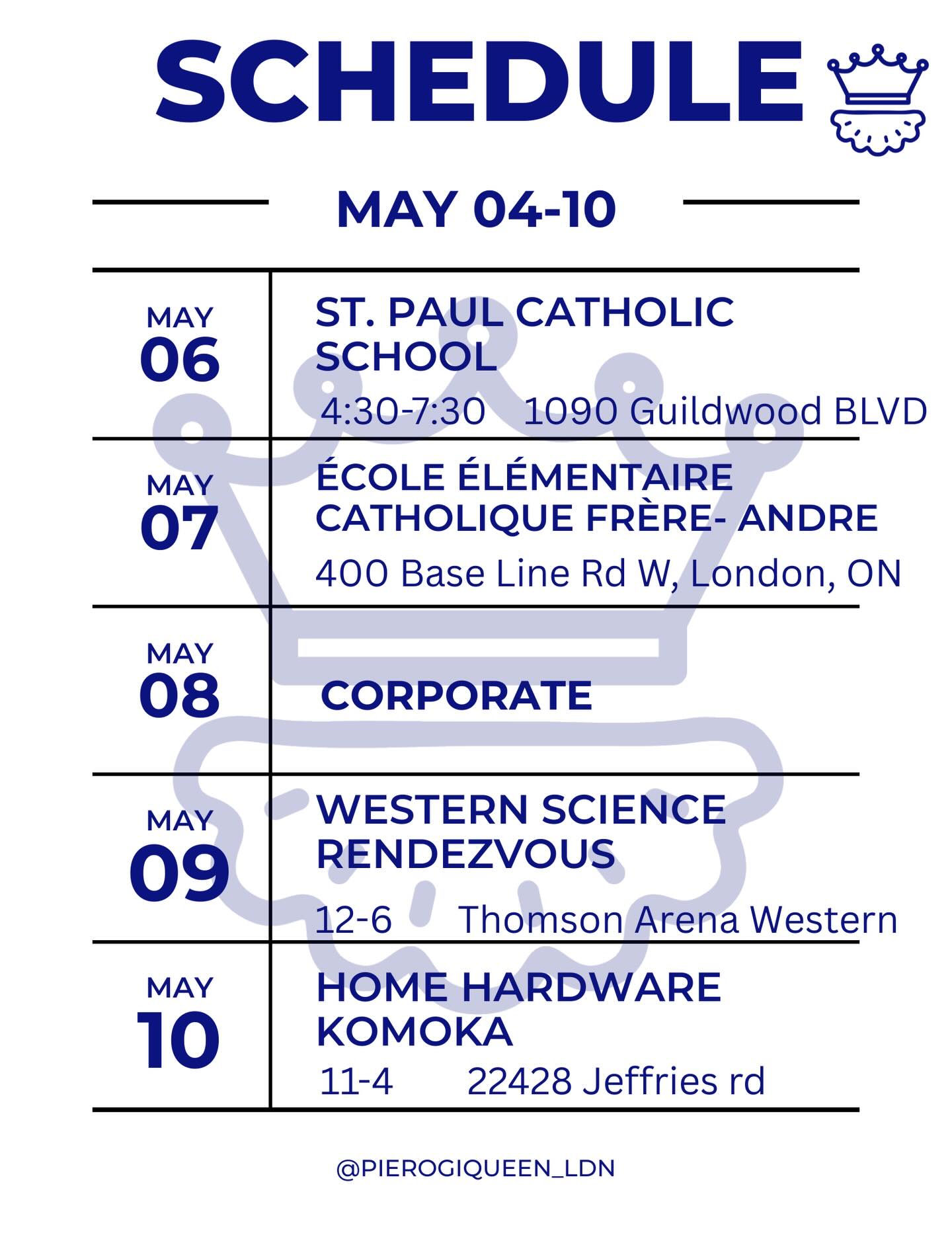 Spring keeps playing hide and seek with us, but food truck season is in full swing!
We have some public events this week , so if you’ve been waiting to come see us - THIS is your sign!
Mother’s Day is in Komoka this year, and we’re treating moms a little extra sweet…
FREE apple pie pierogi while they last!🍎🥧🥟