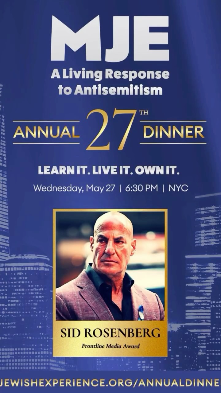 Sid Rosenberg is a powerful voice standing with Israel and the Jewish community when it matters most.
At MJE’s 27th Annual Dinner, we are proud to honor leaders and public voices who continue to speak with courage, clarity, and conviction.
Join us May 27th at the Museum of Jewish Heritage for an unforgettable evening of strength, leadership, and community.
RSVP now — link in bio. 🇮🇱
#StandWithIsrael #JewishCommunity #SupportIsrael #NYCEvents #JewishNYC