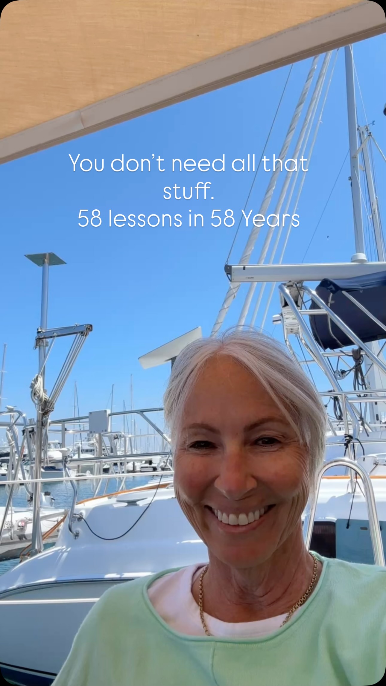 If you’re a woman in transition, empty nest, menopause, career feeling unfulfilled… let’s chat. DM the word “ready” and I put you on the list for my next group coaching!
58 lessons in 58 years.
3️⃣9️⃣
You don’t need as much stuff as you think you do.
Besides filling landfills, and the environmental impact there’s a soul impact… it weighs you down, creates clutter, and that clutter fills your mind as well…
#downsize #sailboat #liveaboard #gritandgrace #menopause