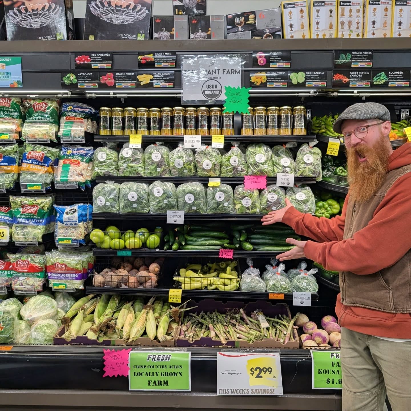 Look who's at @midtownfreshmarket ! Missed your greens at the @kzoofarmmarket this weekend? Don't worry! You can stop up anytime during the week right here in town!