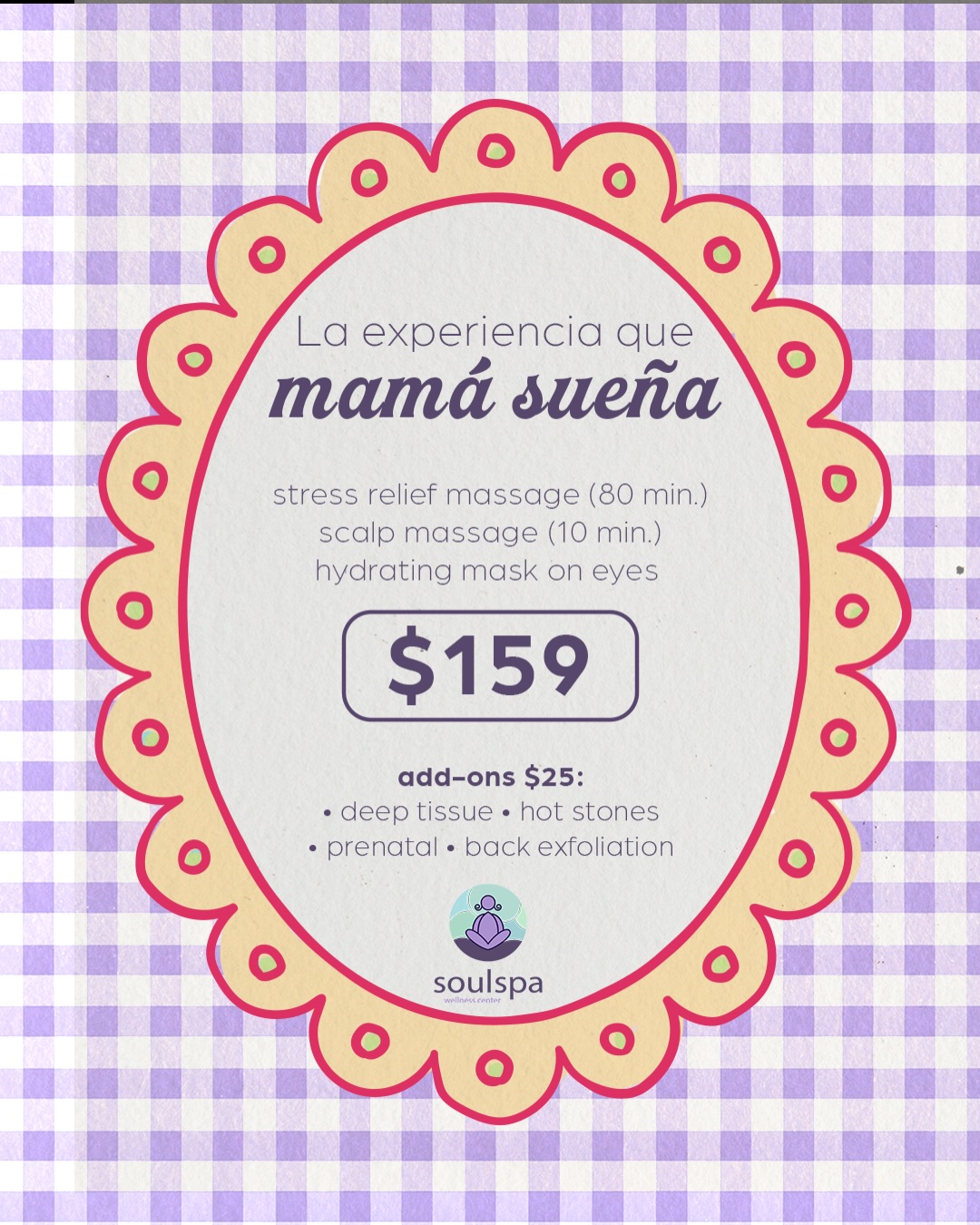 ¡Aún estás a tiempo!⏰
➡️Desliza y encuentra todo lo que mamá sueña en su día.💐 Personaliza su experiencia contáctandonos al (787) 497-0101.
👩💻soulspawellnesscenter.com