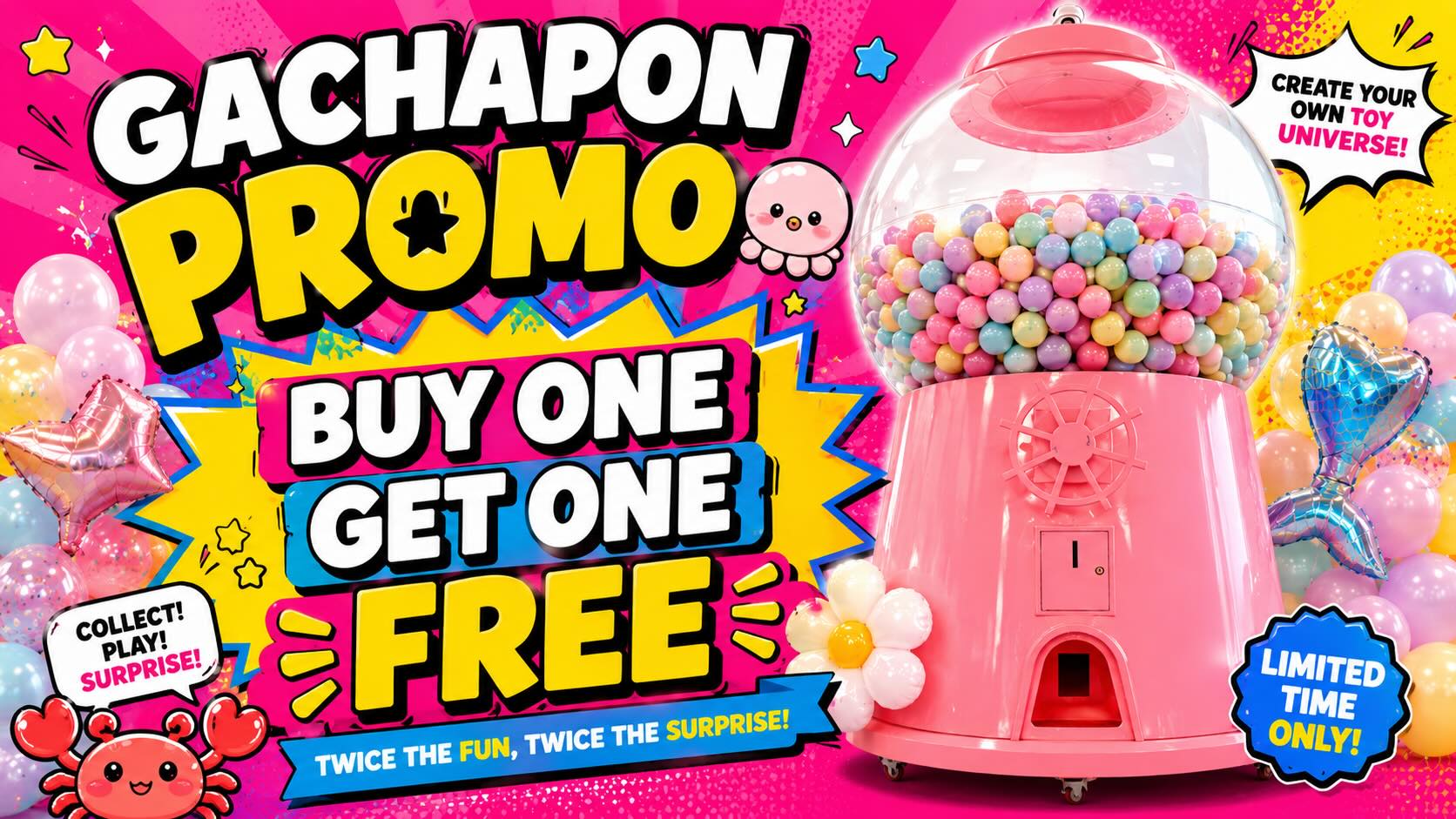 ✨ GACHAPON PROMO IS HERE ✨
BUY ONE GET ONE FREE 🎉
Double the fun, double the surprise 💖
Our giant pink gachapon machine is packed with cute prizes, mystery capsules, and endless fun 🎀
Bring your besties and try your luck at Octo Claw!
📍 Limited time only
Come play with us 💕
#OctoClaw #Gachapon #GachaLife #ArcadeFun #BuyOneGetOneFree CuteThings