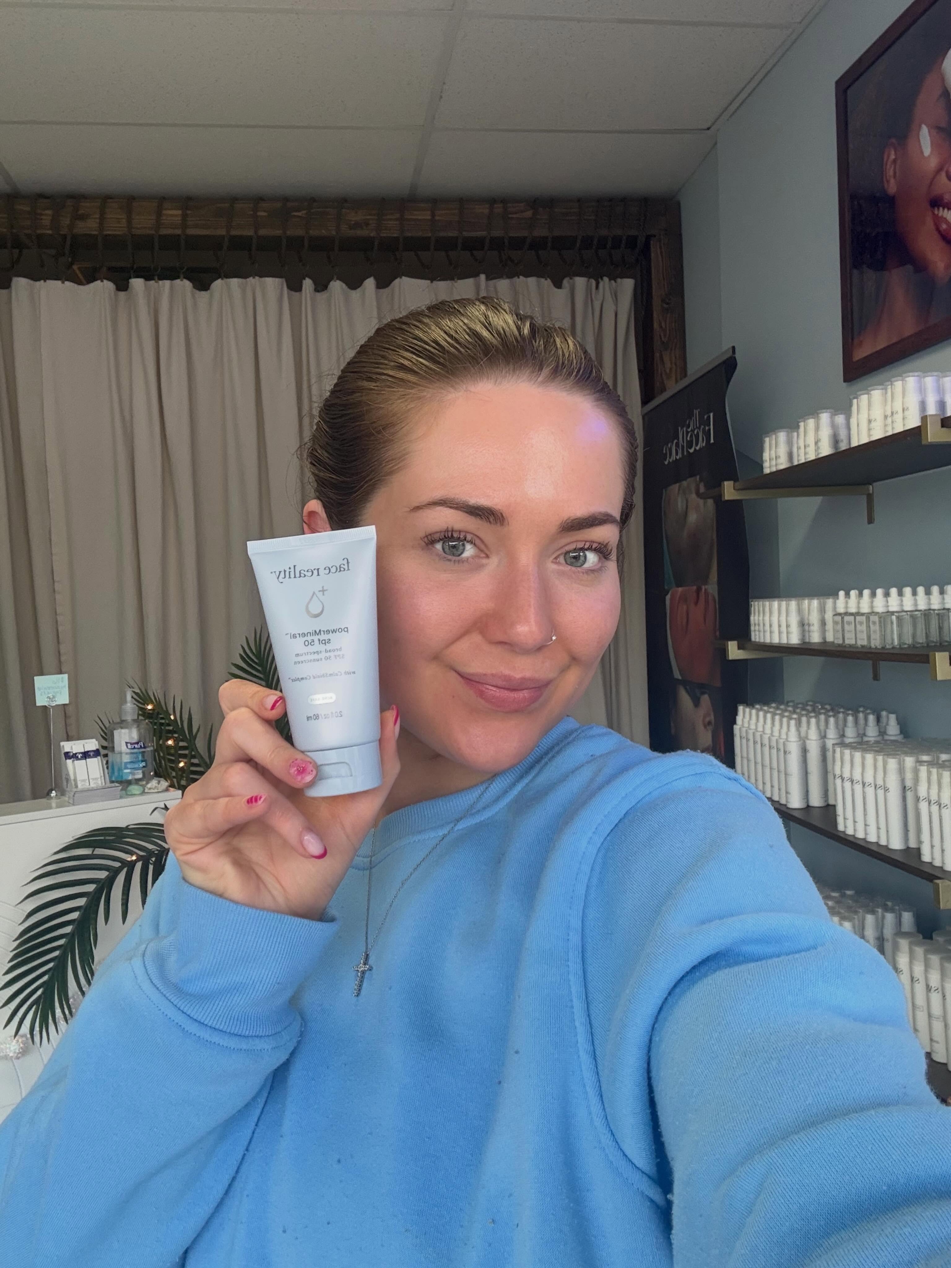 My favorite SPF!!! Now available at The Face Place
PowerMineral SPF50 is acne-safe and won’t clog pores🦋 It’s beautifully TINTED which I know we’ve all been dying for a tinted SPF. I’d describe it as a sheer tint that will work on most skin tones and helps to neutralize redness and discoloration. ⭐️ it’s also SPF50 compared to the old SPF30s and it’s a mineral formula. If you’ve tried mineral SPF you know a lot of them are chalky, hard to rub in, leave a white cast and can be a bit dry or matte. This one rubs in so easily and is actually more on the hydrating dewy side which I also love!!!
Pick it up at your appointment or you can add it to your SartiSkincare order!🩵 $42