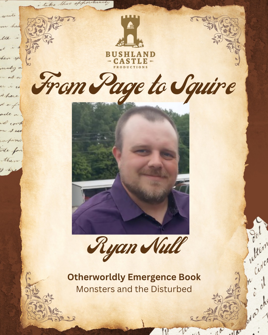 Ryan was the second person approved for the Otherworldly Emergence Series and has been committed to elevating his prose the whole time. His Story Monsters and the Disturbed is an action packed paranormal.
If you would like to know more about the series, check out the website.
https://www.bushlandcastleproductions.com/publishing/owe