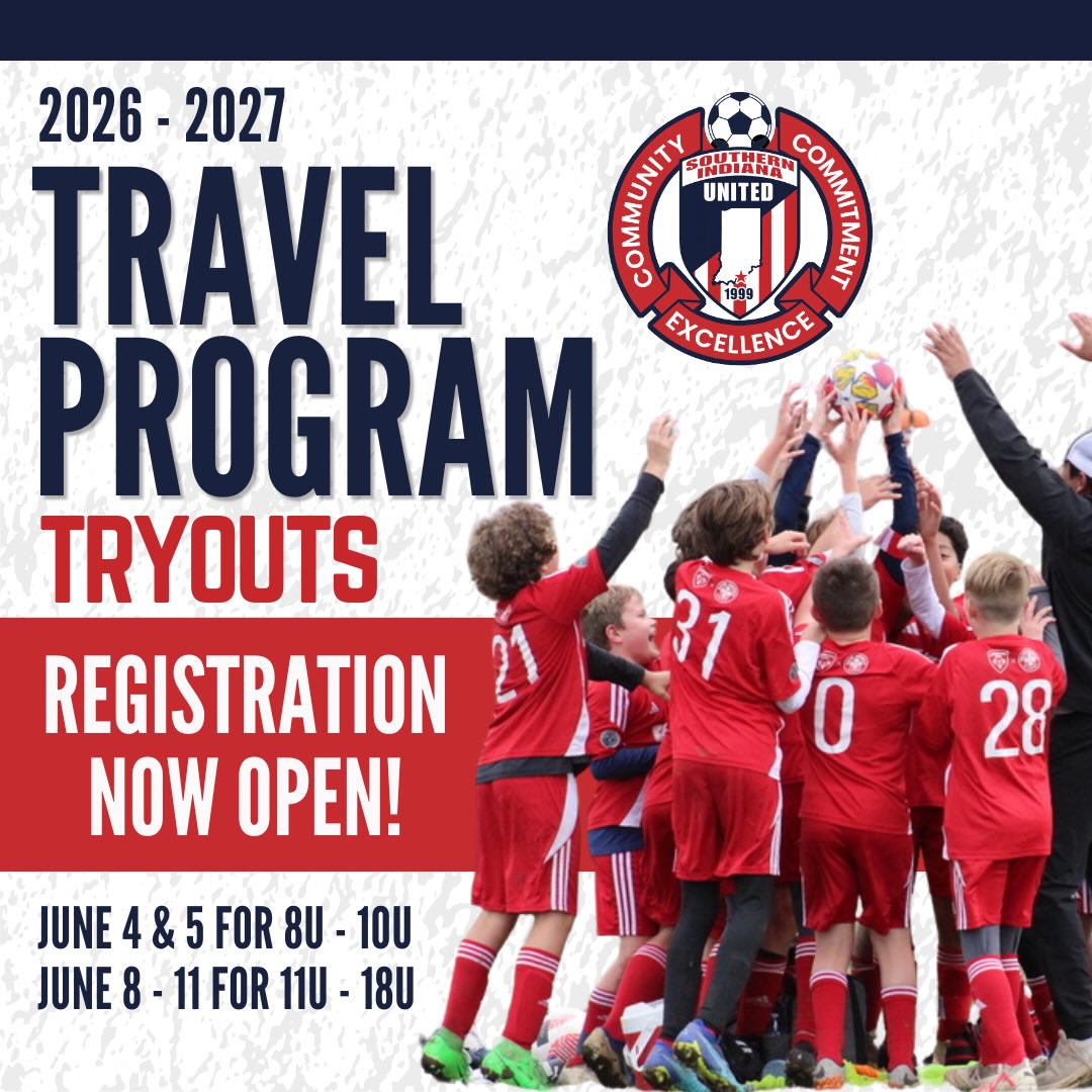 ⚽️ REGISTRATION IS NOW OPEN for 2026–2027 SIU Travel Tryouts! ⚽️
Southern Indiana United is excited to officially open registration for the upcoming travel soccer season! If your player is ready to grow their game, compete at a high level, and be part of an incredible club environment, we want to see you at tryouts. 🔥
📅 Tryout Dates:
⚽ U8–U10
June 4 & 5
🕕 6:00–8:00 PM
📍 Lapping Park
⚽ U11–U18 Girls
June 8 & 10
⚽ U11–U18 Boys
June 9 & 11
📍 U11–U18 Locations & Times:
• Binford (U11–U12): 6:00–7:15 PM
• Silver Street (U13–U14): 5:30–7:00 PM
• Silver Street (U15–U18): 7:00–8:30 PM
👀 Not sure which age group your player falls into? Visit our website linked in bio for birth year information and complete tryout details.
💻 Register today through PlayMetrics!
🔁 Returning players: Be sure to ask your coach about Early Club Commitment opportunities for next season.
We can’t wait to kick off another amazing year of SIU soccer! 💙❤️
