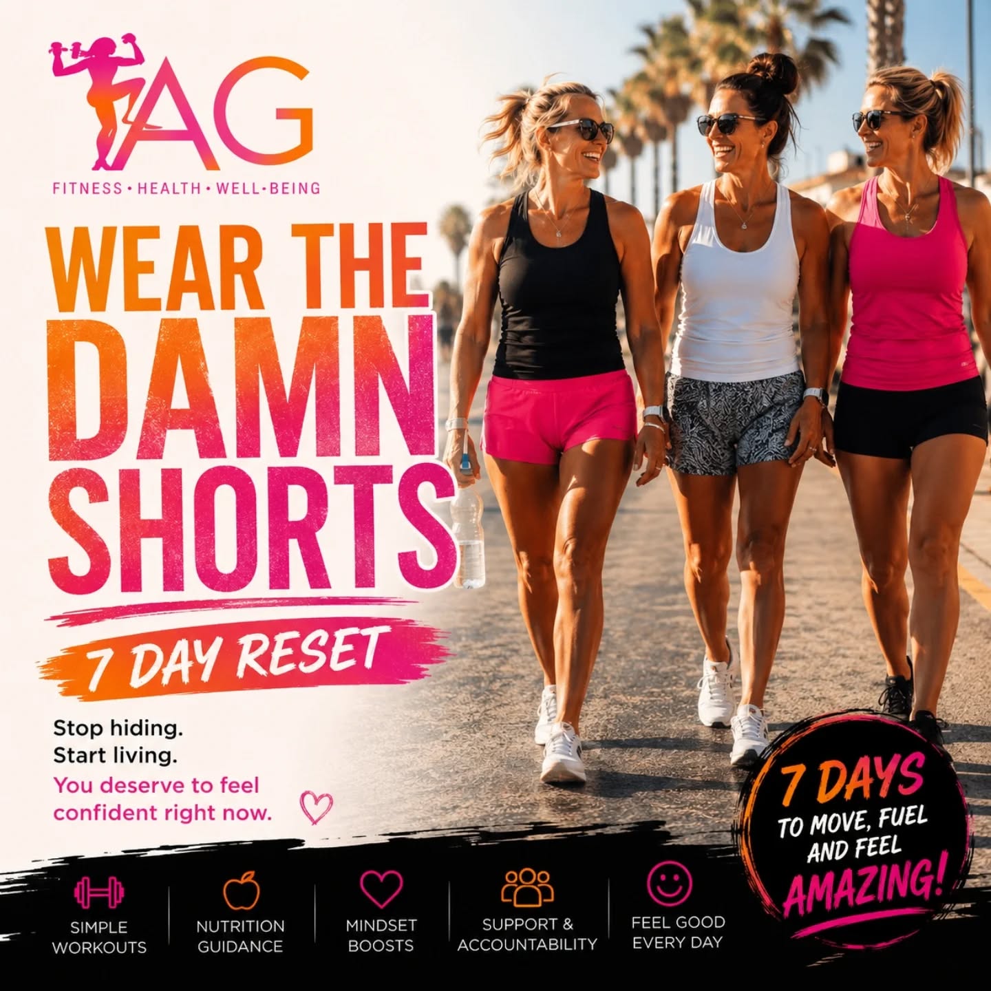 WEAR THE DAMN SHORTS 🔥☀️
A 7 Day Reset for women who are tired of:
❌ hiding
❌ waiting
❌ putting life off
❌ starting over every Monday
This is NOT about perfection. NOT about punishment. And definitely NOT about chasing some unrealistic “summer body.”
This is about:
✨ moving your body
✨ building confidence
✨ creating momentum
✨ feeling stronger
✨ improving energy
✨ getting back to YOU again
Starting Monday 18th May 💕
For just 7 days we focus on:
🔥 Home workouts
🔥 Food ideas & simple recipes
🔥 Food shopping list
🔥 Daily voice note coaching & motivation from me via WhatsApp
🔥 Accountability & support
🔥 Feel-good movement and mindset
No extremes.
No starving.
No all-or-nothing nonsense.
Just simple, realistic habits for REAL women with busy lives ❤️
7 DAYS ONLY
£21.00
Let’s stop waiting to feel confident and start taking care of ourselves NOW ✨
BOOK HERE: www.bookwhen.com/andreagaynor
Andrea x
AG Fitness & Health & Well-being