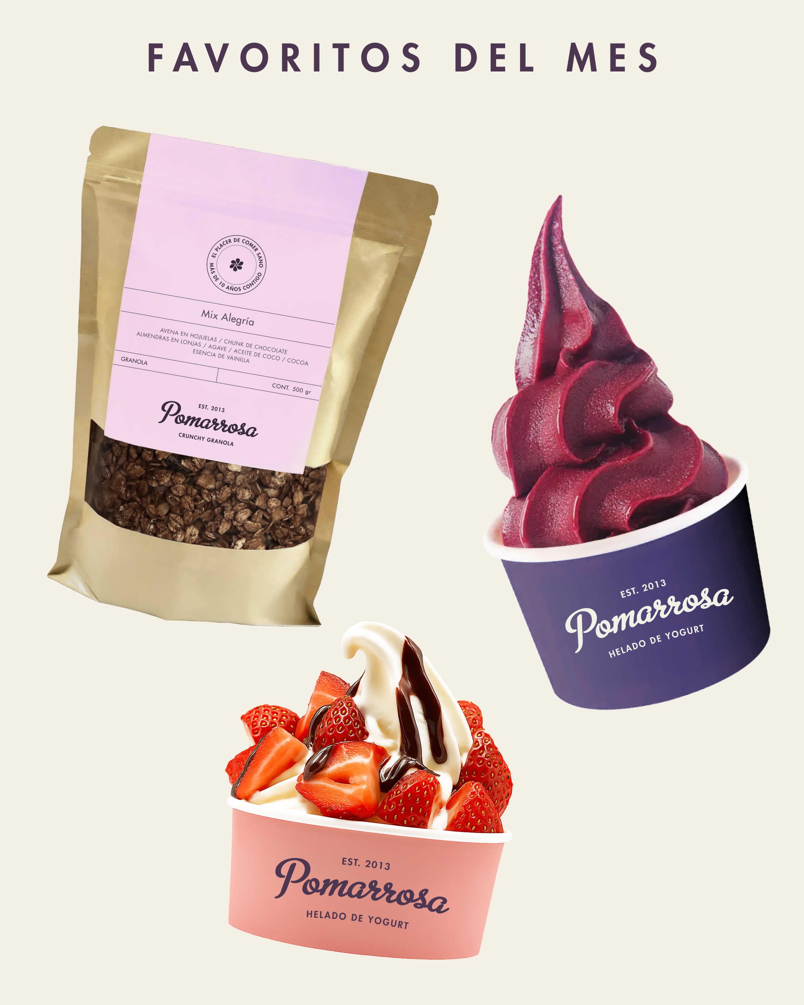 Los favoritos del mes 💞 estamos oficialmente obsesionados…
🍫 Crunchy Granola de chocolate Pomarrosa
🍓 Helado Griego + fresa + chocolate
🫐 Açaí de temporada
El trío perfecto para alegrarnos el mes
