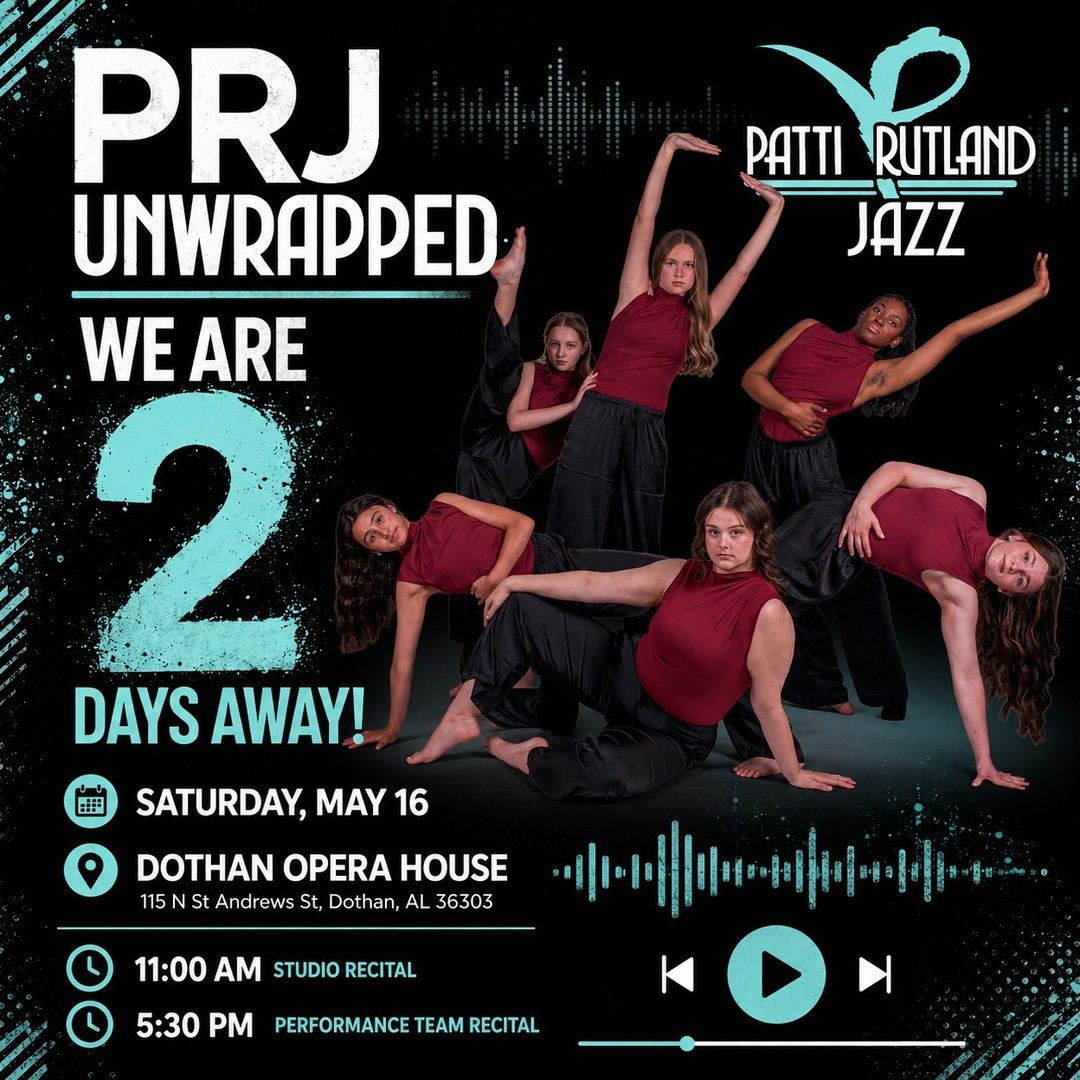 Headland, we are 2 days away! 🎧
PRJ Unwrapped is almost here, and the countdown is getting real.
Our Headland dancers have worked all season for this moment, and we cannot wait to see them take the stage at the Dothan Opera House.
PRJ Unwrapped
Saturday, May 16
Dothan Opera House
11:00 AM Studio Recital
Creative Movement, 4-5 Combo, 6-9 Combo, Homeschool Ballet, Intermediate classes, and Advanced classes
Tickets: Click the link in our bio!
5:30 PM Performance Team Recital
Headland Performance Team dancers
Tickets: Click the link in our bio!
Grab your tickets and come help us celebrate these amazing dancers!