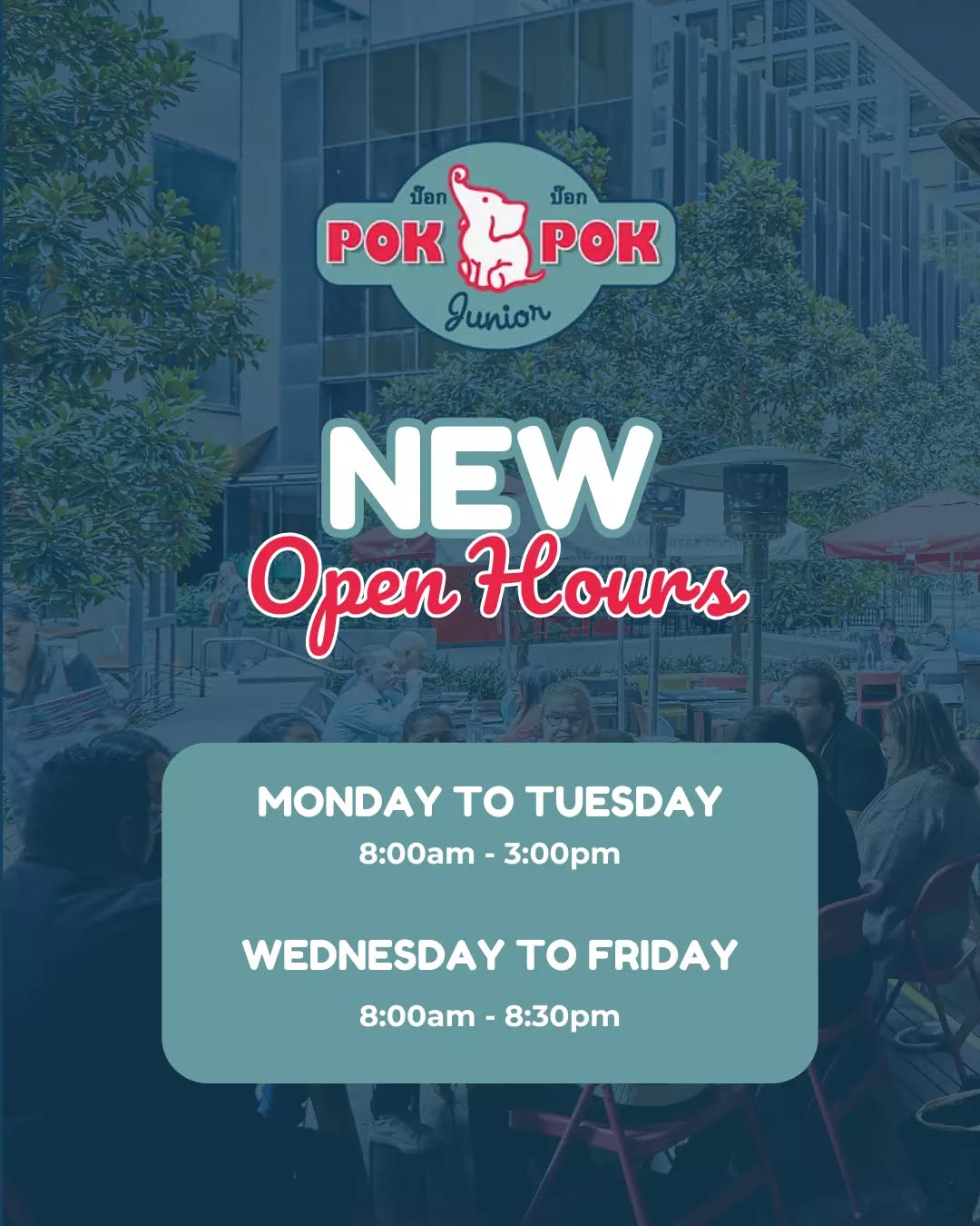 A little seasonal switch up from today! 🍜
As the colder months roll in, Pok Pok Junior will now be open for dinner service only on Wednesday–Friday, while still trading 5 days a week.
Check the new trading hours before your next visit!
#ThaiFoodMelbourne #PokPokJunior #MelbourneLunch #MelbourneCBD #AsianStreetFood