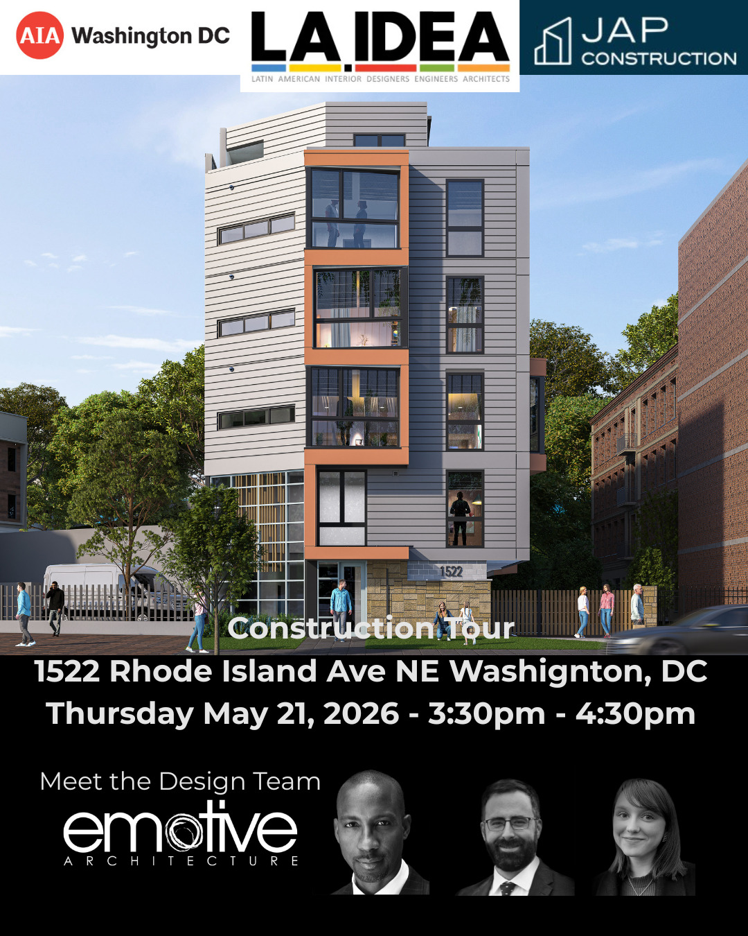 Meet the Design Team behind 1522 Rhode Island Ave NE! Join LA.IDEA for an exclusive construction tour led by Emotive Architecture and JAP Construction — featuring Principal Aubrey Grant, Project Manager Chris Lowry, and Staff Architect Sheena Gary. Register through the link in our bio! #LAIDEA #ConstructionTour #ArchitectureDC #DesignCommunity #EmotiveArchitecture