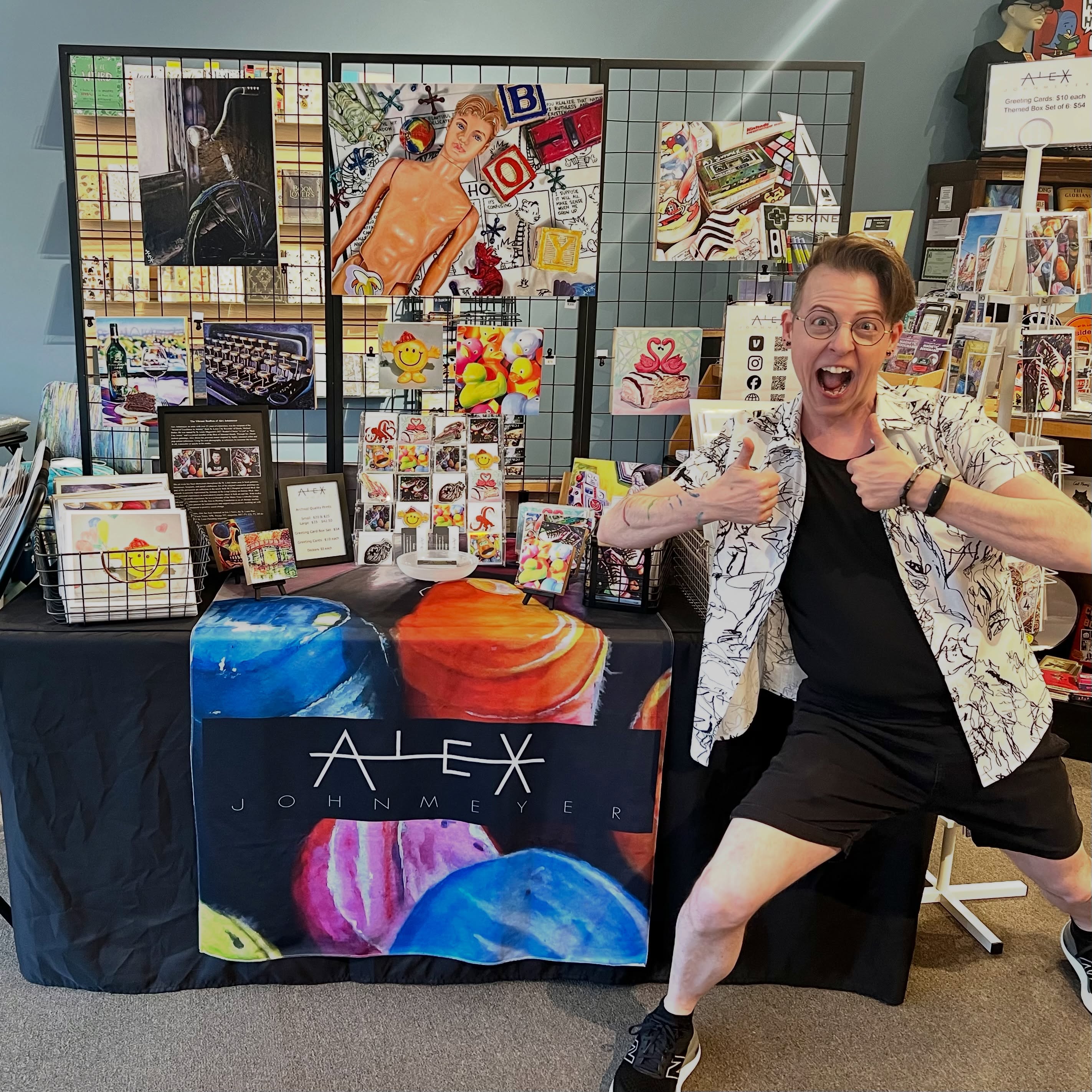 I’m set up here INSIDE Subterranean Books on Delmar as part of the Flowering Artist Festival TODAY til 7 pm! There are 80 STL artists set up all along Delmar! Hope to see you 😁#subterreaneanbooks @subbooks #delmarloop #stlouis