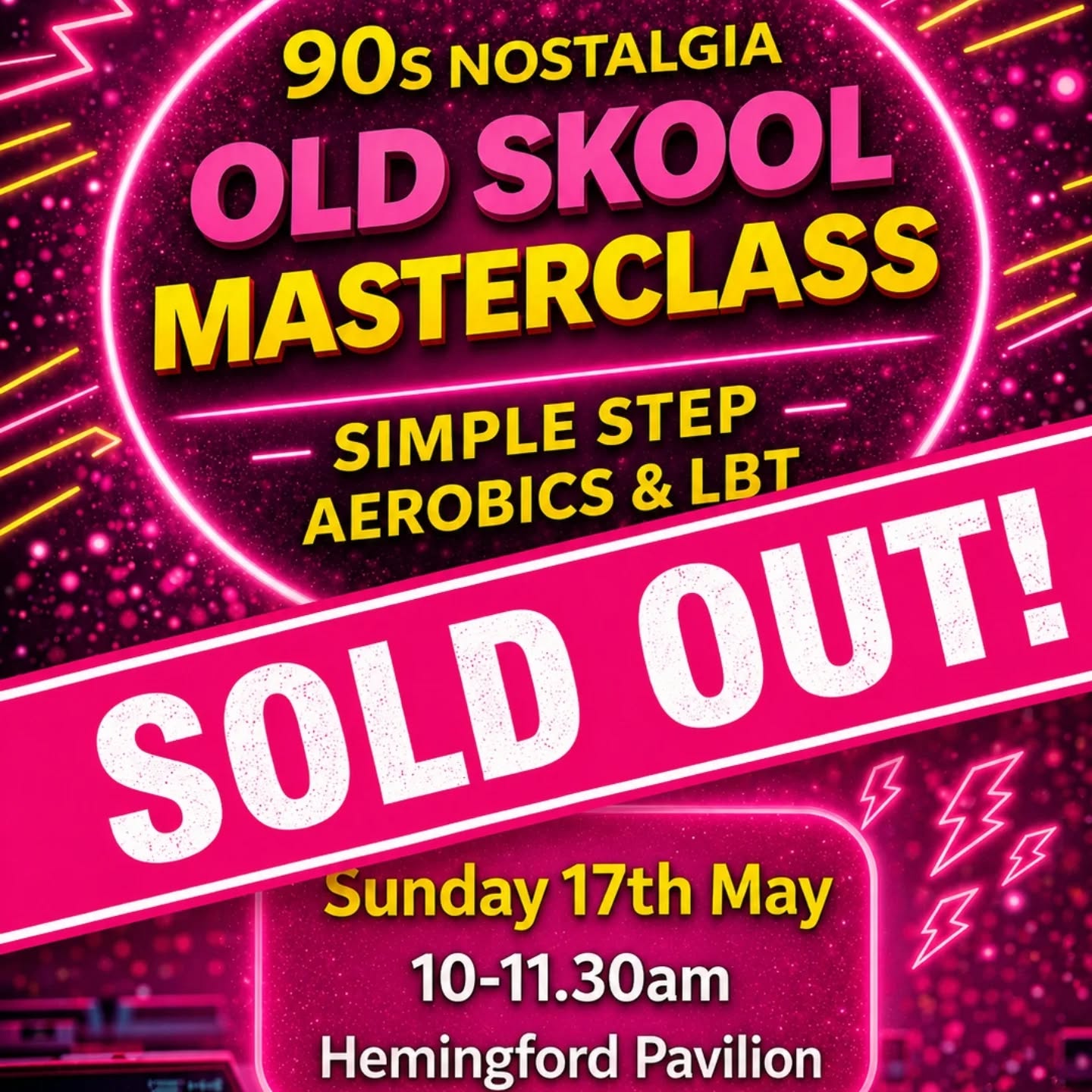 🔥Old Skool Masterclass🔥
Excited for this today!!!😁
We're going Old Skool 🙌🙌🙌
🩷Simple Step
💚Aerobics
💜Legs Bums & Tums
Bringing the 90s Retro Vibes
🙌🔥😊
If you bagged your ticket... See you at 10am Hemingford Pavilion
Andrea xx