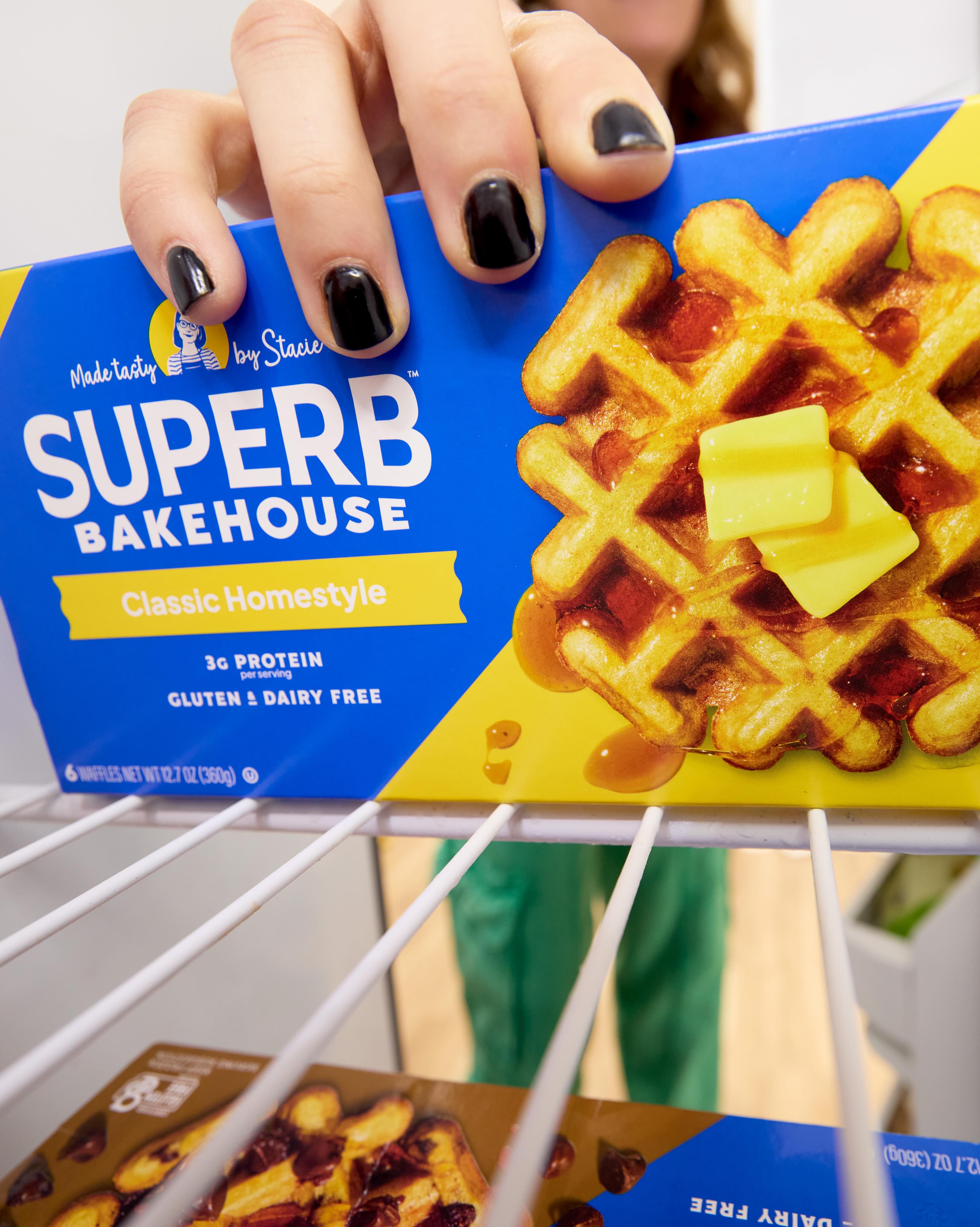 The recipe for a perfect morning = Grab your favorite Superb Bakehouse waffles from the freezer, pop them in the toaster, and enjoy a delicious breakfast in minutes.