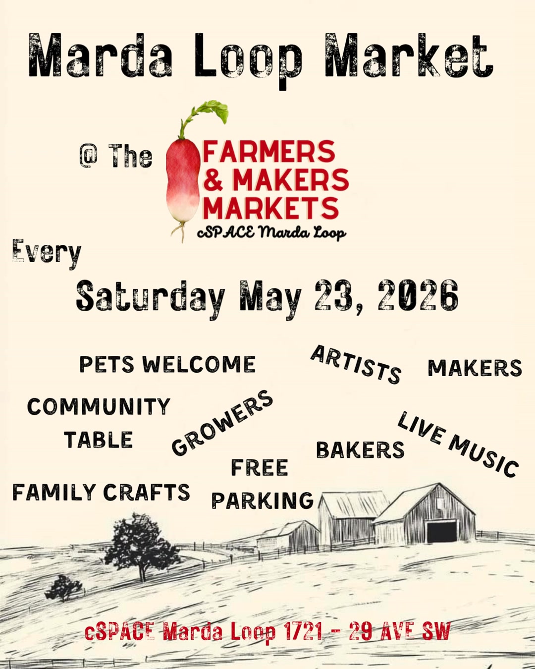 ☀️ MARK YOUR CALENDARS: THE COUNTDOWN IS ON! ☀️
The Farmers’ & Makers Market is officially back at cSPACE Marda Loop for the 2026 outdoor season! Join us on Saturday, May 23, as we transform the Art Park into the ultimate community hub.
This year, we are welcoming a massive lineup of vendors! From the freshest Alberta-grown produce and artisanal pantry staples to one-of-a-kind jewelry, ceramics, and textiles, your favourite local makers (and plenty of new faces!) are ready to show you what they’ve been working on all winter. 🥕🎨✨
🎁 BIG REVEAL: We are also getting ready to launch our brand-new "Friends of the Market" Loyalty Card! 💳 This card is all about giving back—it’s a simple way to support the market’s growth while unlocking special perks and discounts from our amazing vendors. It’s a win-win for our community and the local economy!
🗓 Opening Day: Saturday, May 23
🕙 Time: 10:00 AM – 2:00 PM (Every Saturday until Oct 17)
📍 Location: cSPACE Marda Loop
Come for the coffee, stay for the community, and leave with a bag full of local love. We can't wait to see you there! 👏
#shoplocalyyc #farmersmakersmarkets #yycmarkets #mardaloopyyc #buyalberta
@cbccalgary @curiocitycalgary @calgaryevents @yyc.sociables @cspace.mardaloop
@calgfoundation