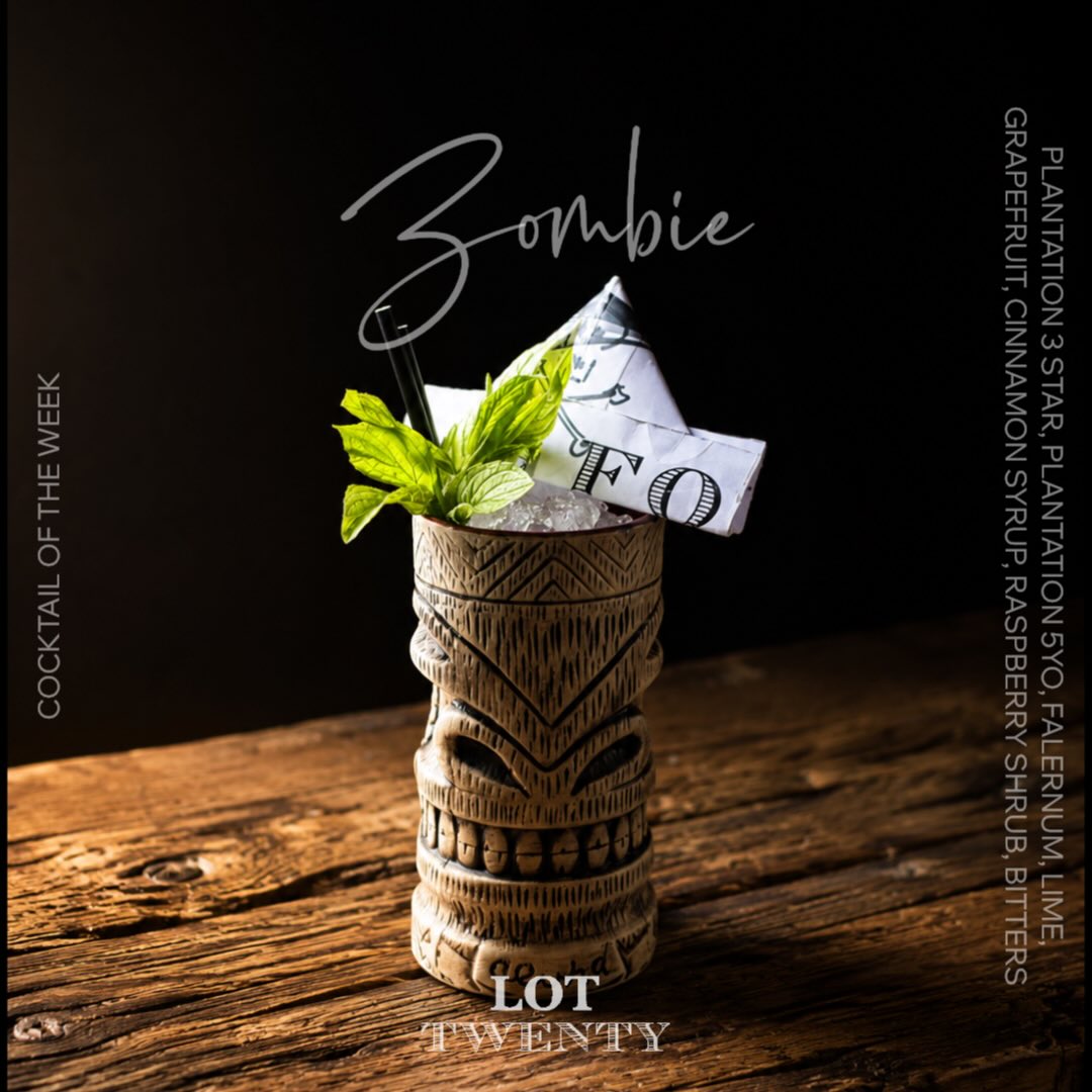Lot Twenty Cocktail of the Week
Cocktail of the Week 🍸
*ZOMBIE*
Here’s what’s in it ↓
- Plantation 3 Star
- Plantation 5 Year Old
- House Made Cinnamon Syrup
- House Made Raspberry Shrub
- House Made Falernum
- Cold Pressed Lime Juice
- Cold Pressed Ruby Red Grapefruit Juice
- Bitters
It was called the Zombie because that’s what two of them make you feel like 🧟♂️
Circa 1934 Ernest Raymond Beaumont-Gantt
Have you checked out upcoming events yet? Tickets are on sale now for upcoming dates; Cocktail Classes, Reds & Dumplings, Mulled Wine, Spicy Margs & Tacos and more…
Don’t miss out – grab your tickets today! 🎟️ 🎟️
#seeyouintwenty