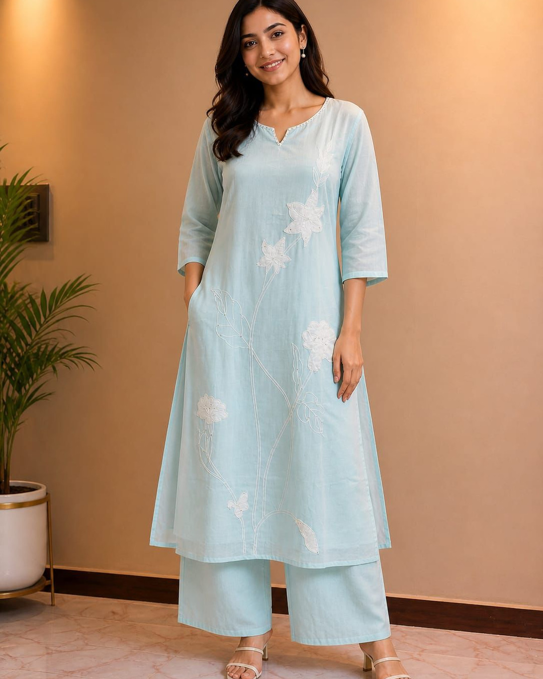Stay cool and comfortable this summer with our new mul cotton kurta and palazzo sets. We are all about those soft pastel vibes for a breezy, effortless look. Keep your style simple with light accessories and neutral makeup for a serene presence. Which pastel shade is your favorite for the heat? 🌿✨🌸👗