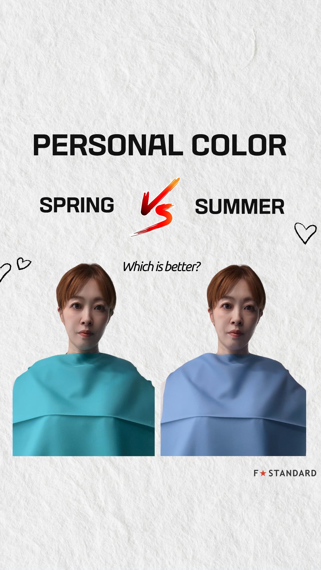 ✶
PERSONAL COLOR
SPRING VS SUMMER
1と2どちらが似合うと思いますか?
正解は...
【 1番目のSpring(イエベ春) 】です!
イエローベース(Spring)のドレープをあてると...
✔︎ 肌のトーンが健康的でツヤやかに!
✔︎ 目力がグッとアップして生き生きした印象に✨
逆に、ブルーベース(Summer)のドレープをあてると...
顔が青白く見えてしまったり、影が入って目のくまが
目立ったりしてしまいます。
「パーソナルカラーって本当に変わるの?」と
思っている方も、この違いを見ると納得では!?
・
パーソナルカラーはファッション要素だけではなく、
美容効果も高いので、知っておくと良いですよね♡
──────────────────
𝗙★𝗦𝗧𝗔𝗡𝗗𝗔𝗥𝗗 @fstandard.fumiko
(かまいたちチャンネル等、メディア出演・監修多数)
女性・男性・ペア・トリプル診断も大歓迎。
✶骨格診断・パーソナルカラー診断・ショッピング同行
✶監修・セミナー・イベント
──────────────────
#f_standard #パーソナルカラー #パーソナルカラー診断 #イエベ春 #パーソナルカラースプリング