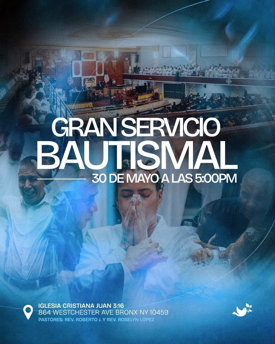 ⛪️ ¡SEPARA LA FECHA — 30 DE MAYO, 2026! 💧
¡Dios les bendiga! Con gran gozo invitamos a todos los Pastores, Iglesias, familias y amigos a nuestro Gran Servicio Bautismal Sábado, 30 de Mayo a las 5:00 PM en nuestra iglesia.
¡Ven y celebra con nosotros este hermoso momento de fe! Todos son bienvenidos! 🙌
Mateo 3:11 - “Yo a la verdad os bautizo en agua para arrepentimiento; pero el que viene tras mí… él os bautizará en Espíritu Santo y fuego.”
//
⛪️ SAVE THE DATE — MAY 30, 2026! 💧
God bless you all! We joyfully invite all Pastors, Churches, family, and friends to join us for our Baptism Service on Saturday, May 30 at 5:00 PM at our church.
Come celebrate this special moment of faith with us! Everyone is welcome! 🙌
Matthew 3:11
“I baptize you with water for repentance. But after me comes one who is more powerful than I… He will baptize you with the Holy Spirit and fire.”
#icj316 www.icj316.net