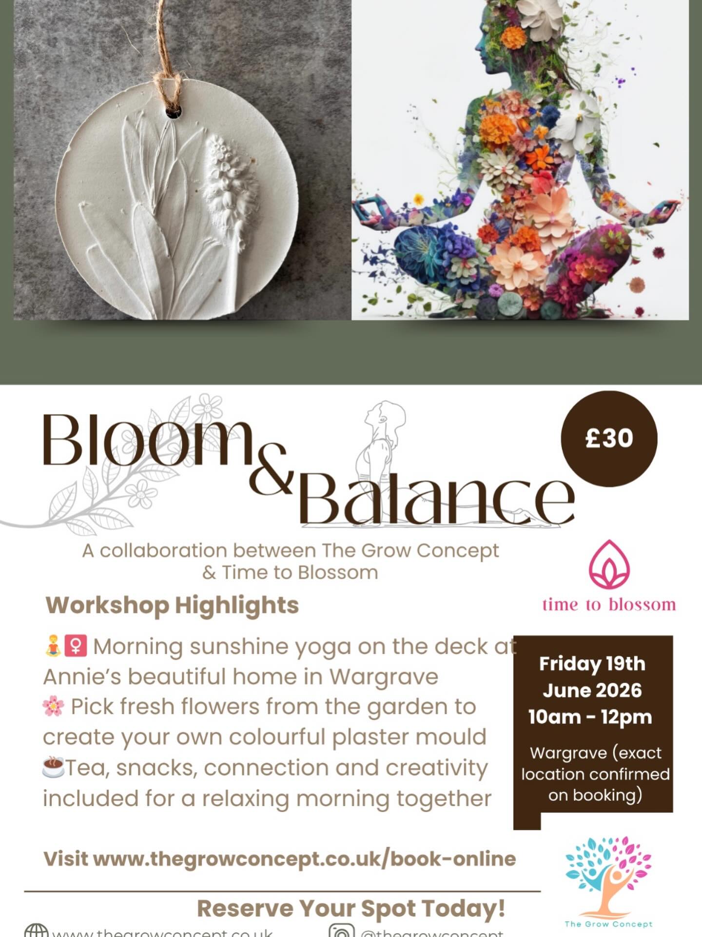 ✨ BLOOM & BALANCE WORKSHOP ✨
Join Annie and I on Friday 19th June for a beautiful morning of movement, creativity and connection at Annie’s idyllic home in Wargrave 🌿
Start the morning with a gentle yoga session in the sunshine on the deck before heading into the garden to hand-pick vibrant flowers and foliage to create your own unique plaster mould — perfect as a keepsake, gift or piece of home décor 🌸
Tea, snacks and a warm, welcoming atmosphere included ☕✨
💛 £30 per person
📍 Wargrave
📅 Friday 19th June
Perfect for families, friends or anyone looking for a mindful and creative experience.
Spaces are limited - visit the website to book!
#Wargrave #YogaWorkshop #CreativeWorkshop #MindfulLiving