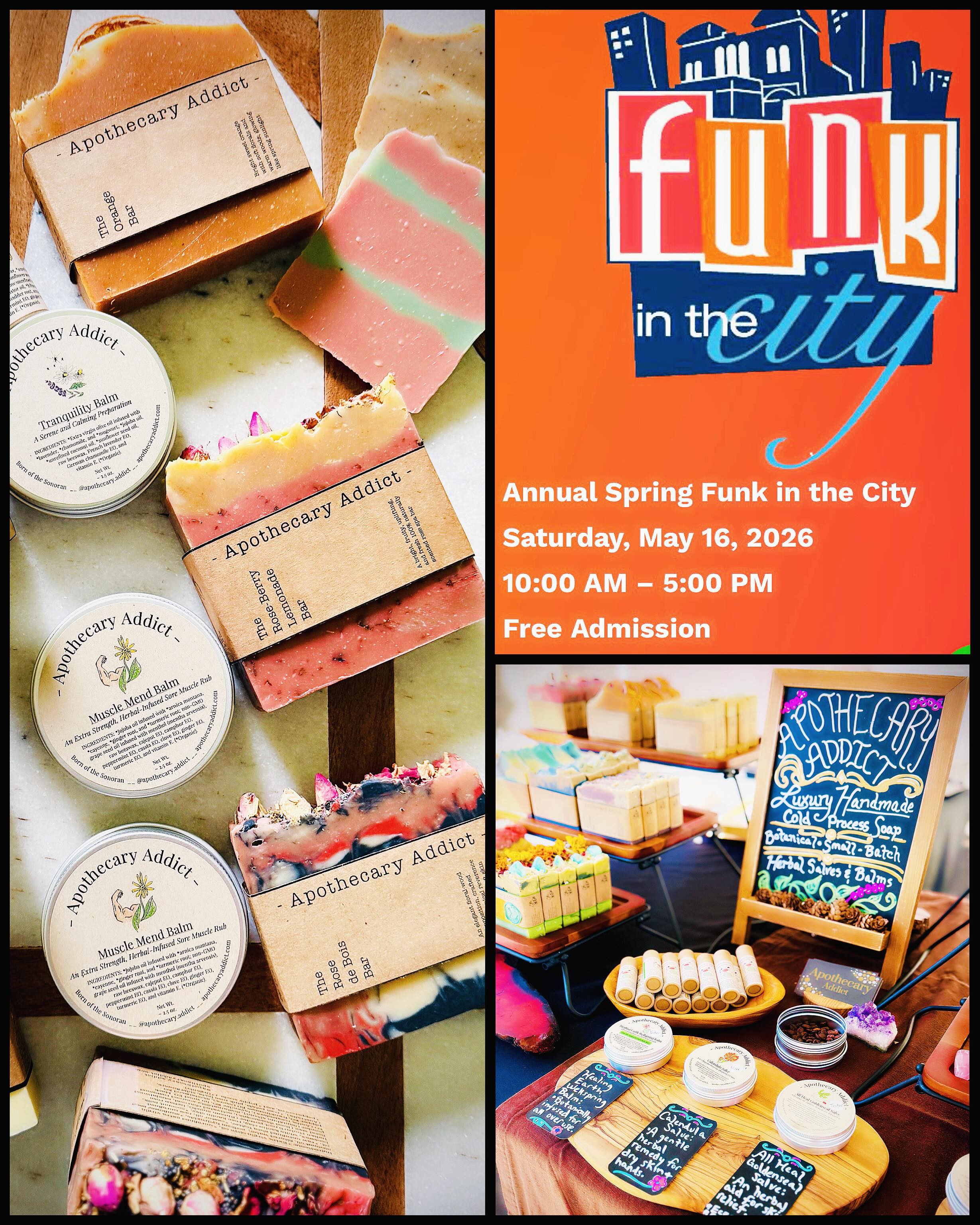 ✨🌿🧚♀️ SPRING FUNK IN THE CITY • TOMORROW • MAY 16 🧚♀️🌿✨
Tomorrow, Saturday, May 16th, I’ll be vending with APOTHECARY ADDICT from 10 AM–5 PM at the Spring Funk in the City in Haynie’s Corner in Evansville! 🌞🌷
Haynie’s Corner always has a kind of magic to it — running into familiar faces, discovering handmade treasures from local artists, listening to music drift through the streets, and somehow ending up at the perfect food truck you didn’t even plan on visiting. ✨
There will be dozens of wonderful artisans, makers, creatives, and food vendors gathered throughout the neighborhood, and I’m so excited to be part of it this year. 🌿🤍
And while you’re there, be sure to stop by and visit the good folks at Moonlight Hollow @moonlight_hollow 🪄🌙✨
Moonlight Hollow is a small-batch homestead specializing in pork, poultry, eggs, produce, and herbal goods. Their booth is always such a lovely addition to these gatherings. 🌾🐓🌿
Come wander, shop small, support local artists, and soak in the beautiful spring energy with us. 🌞🪴🧺
For more information about the event, visit: Funk in the City - https://funkinthecity.art
🌿🧪🌷✨🧚♀️
#ApothecaryAddict #FunkInTheCity #HayniesCorner #HerbalLiving #ShopSmall