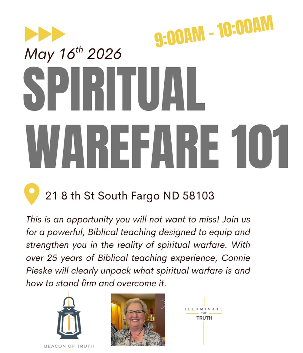 Join us for an incredible opportunity to hear a teaching by Connie Pieske a gifted Biblical teacher! Join us for a powerful, Biblical teaching designed to equip and strengthen you in the reality of spiritual warfare. With over 25 years of Biblical experience, Connie Pieske will clearly unpack what spiritual warfare is and how to stand firm & overcome it. Free event. See events in BIO link!