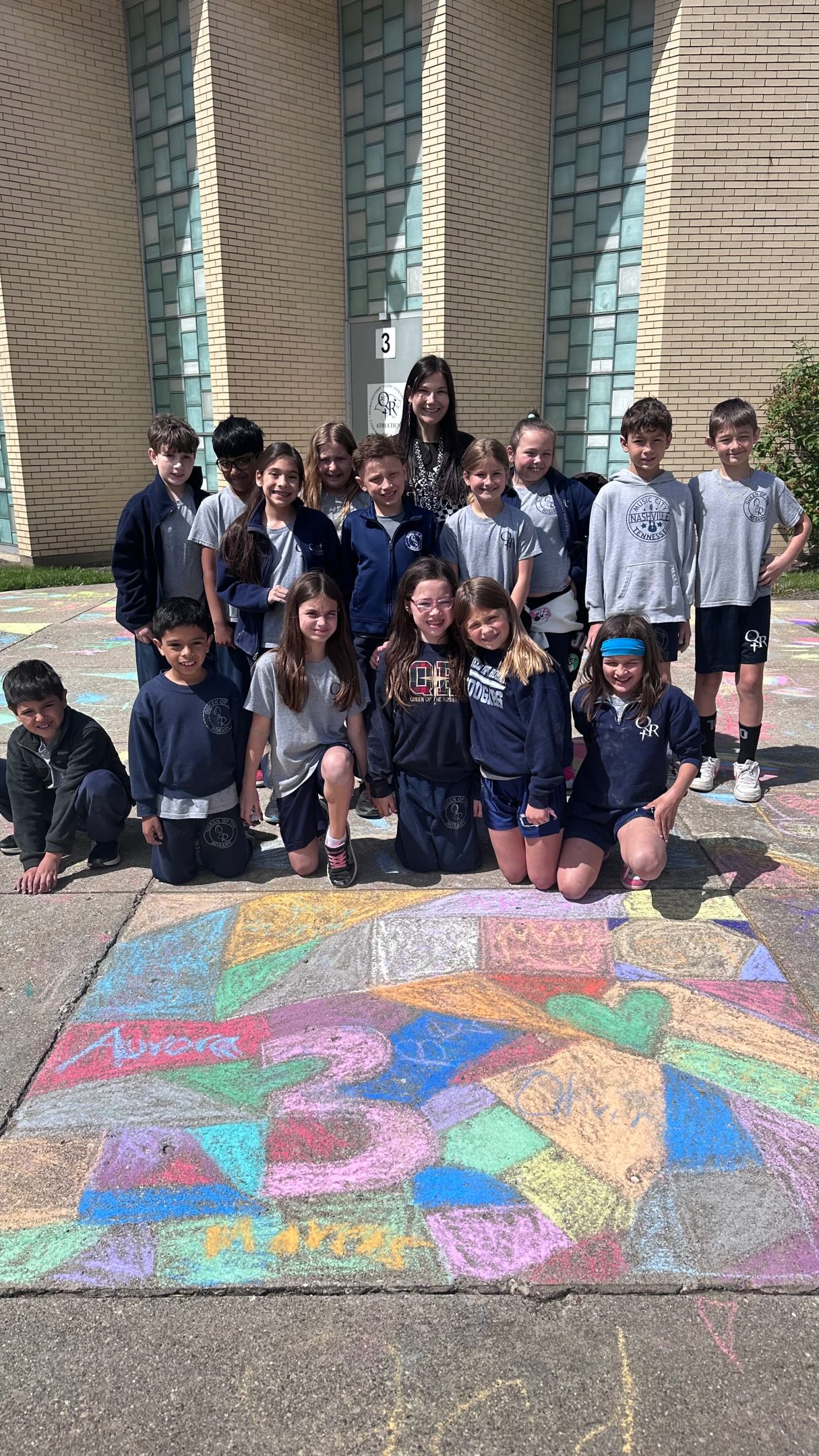 We had a great time at QR School beautifying our sidewalks with messages of positivity, hope, kindness and love! Thank you @elkgrovetownship and the Character Coalition for another wonderful Chalk it up for Character week! 💙🐾#queenoftherosaryschool #chalkituptocharacter #pawsup