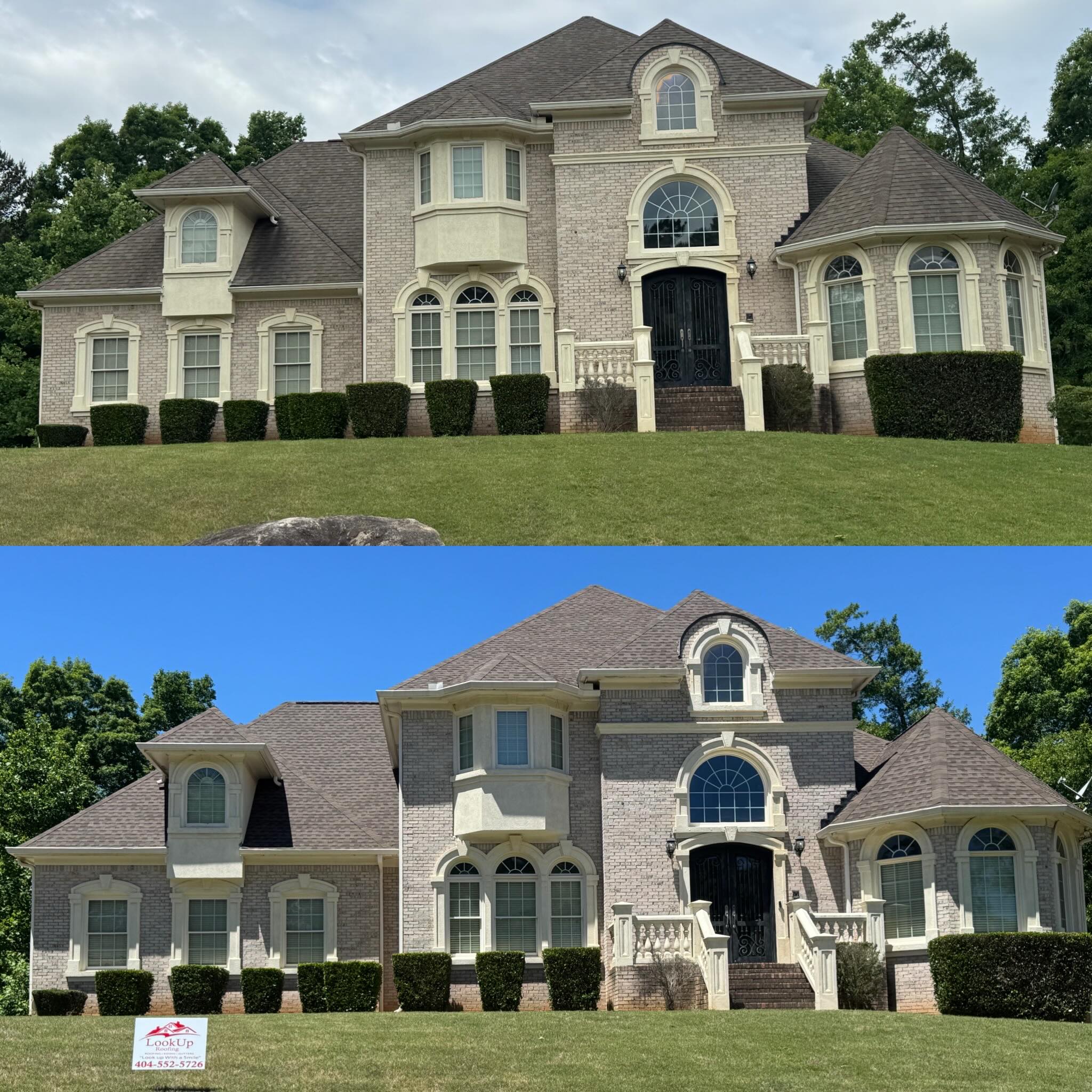 Before and after photos of a new Barkwood HDZ Timberline Shingle Installment…