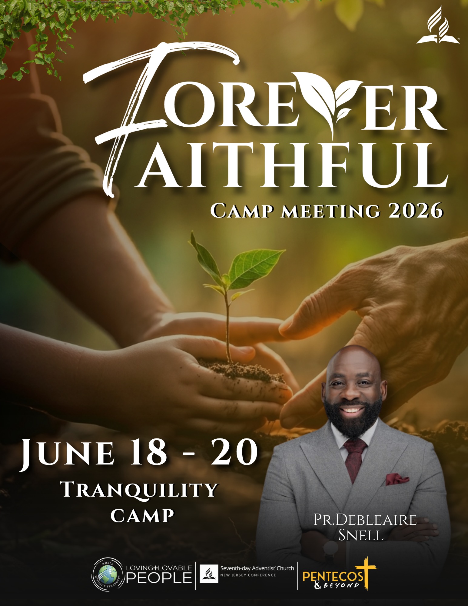 SAVE THE DATE! Camp Meeting 2026: "Forever Faithful"
Join us at Tranquility Camp from June 18 - 20 for a powerful weekend of spiritual renewal! We are honored to have Pr. Debleaire Snell, Speaker/Director of Breath of Life and Senior Pastor of Oakwood University Church, as our featured guest speaker.
📍 Location: Tranquility Camp
📅 Dates: June 18 - 20, 2026
👤 Speaker: Pr. Debleaire Snell
See you there! 🙌
#CampMeeting2026 #ForeverFaithful #NJConference #BreathOfLife #SaveTheDate