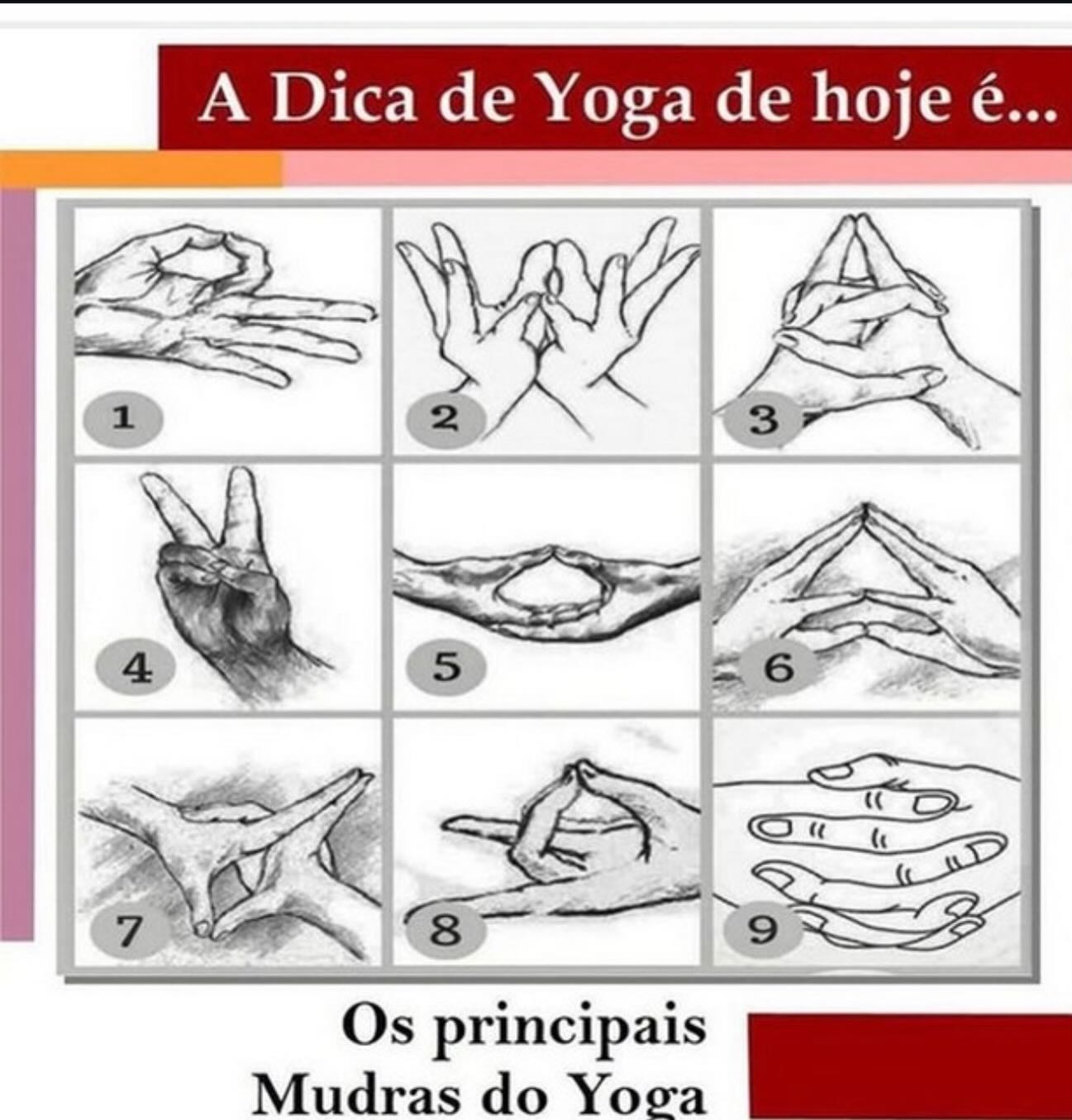 A dica de hoje são os principais Mudras do yoga. A palavra em sânscrito mudra significa, selo, gesto das mãos, mas também pode indicar posições dos olhos, do corpo e técnicas de respiração, para obter benefícios físicos, mentais e espirituais.
Segue alguns deles:
1. JNANA MUDRA:
Gesto da Sabedoria ou Conhecimento Intuitivo. Equilibra os dois hemisférios cerebrais e acalma o sistema nervoso. Junte a ponta do polegar com a ponta do dedo indicador formando um círculo, estique os outros dedos.
2. PADMA MUDRA:
Gesto da Flor de Lotus. Abre o coração sutil, diminui a carga de tensão sobre o coração físico e cria expansão da caixa torácica. Junte os punhos, polegares e dedos mínimos e abra os outros dedos.
3. MATANGI MUDRA:
Gesto da Harmonia. Energiza a área do plexo solar e facilita a sensação de auto-estima. Entrelace todos os dedos, estique e una os dedos médios em frente ao plexo solar.
4. PRANA MUDRA:
Gesto da Energia Vital ou Respiração. Facilita a expansão dos pulmões e de todo o sistema respiratório. Junte o polegar com os dedos mínimo e anular e estique os dedos médio e indicador.
5. MANDALA MUDRA:
Gesto da Integração. Facilita a experiência de integração com todo o Universo. Repouse os quatro dedos da mão direita sobre os da mão esquerda. Una os polegares formando um círculo.
6. KINI MUDRA:
Facilita um estado de equilíbrio da glândula pituitária que consequentemente regula todo o sistema endócrino Junte as pontas de todos os dedos.
7. UTTARBODHI MUDRA:
Gesto do Auto Fortalecimento. Ativa a glândula timo e aumenta a auto-estima, promovendo a saúde do sistema imúnologico. Entrelace so dedos para fora e estique os indicadores para cima e os polegares para baixo, colocando-os no esterno.
8. APANA MUDRA
Gesto da Digestão. Estimula e facilita a finalização do processo de digestão, equilibrando a eliminação. As duas mãos - polegar toca dedos médio e anular.
9. KARKATA MUDRA
Gesto do Caranguejo. Gesto do equilíbrio Sexual. Estimula os canais de energia sexual, equilibra o sistema glandular e melhora a concentração.
Namastê! 🙏
.
.
.
#respiração #mente #mudras #meditação #ioga equilíbrio