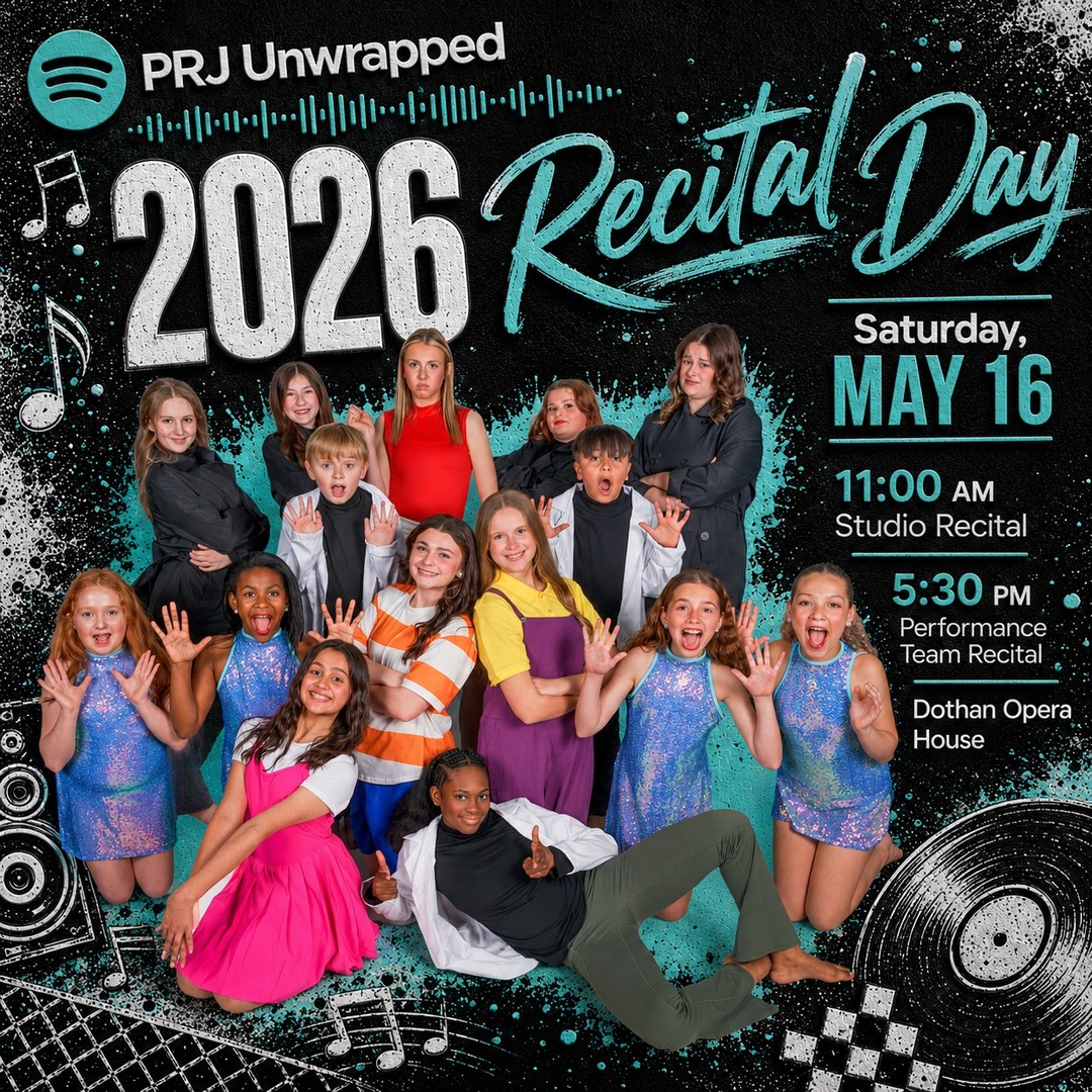 Headland, recital day is here! 🎧
Today is the day for PRJ Unwrapped at the Dothan Opera House.
Our dancers have worked so hard this season, and we cannot wait to watch them take the stage. From our Studio Recital dancers to our Performance Team dancers, today is all about celebrating their growth, confidence, courage, and love for dance.
PRJ Unwrapped
Saturday, May 16
Dothan Opera House
115 N St Andrews St
Dothan, AL 36303
11:00 AM Studio Recital
Creative Movement, 4-5 Combo, 6-9 Combo, Homeschool Ballet, Intermediate classes, and Advanced classes
Tickets: Click the link in our bio!
5:30 PM Performance Team Recital
Headland Performance Team dancers
Tickets: Click the link in our bio!
Come ready to cheer loud and help us make today special for these dancers!