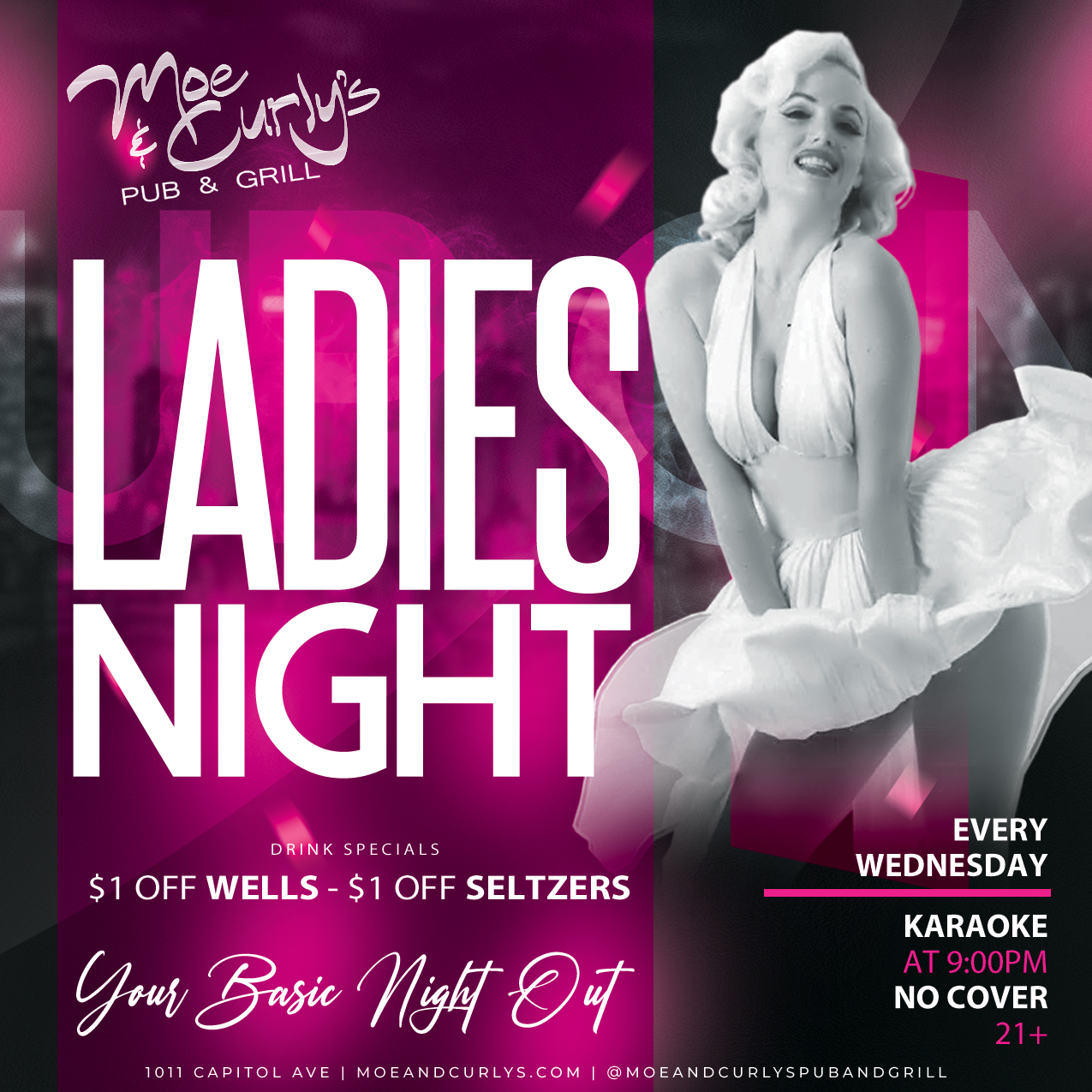 Wednesdays at @moeandcurlyspubandgrill just got a whole lot better!
Ladies, enjoy $1 off well drinks and seltzers throughout the night, then stick around for karaoke starting at 9 PM.
Just another reason to get excited about making it halfway through the week!