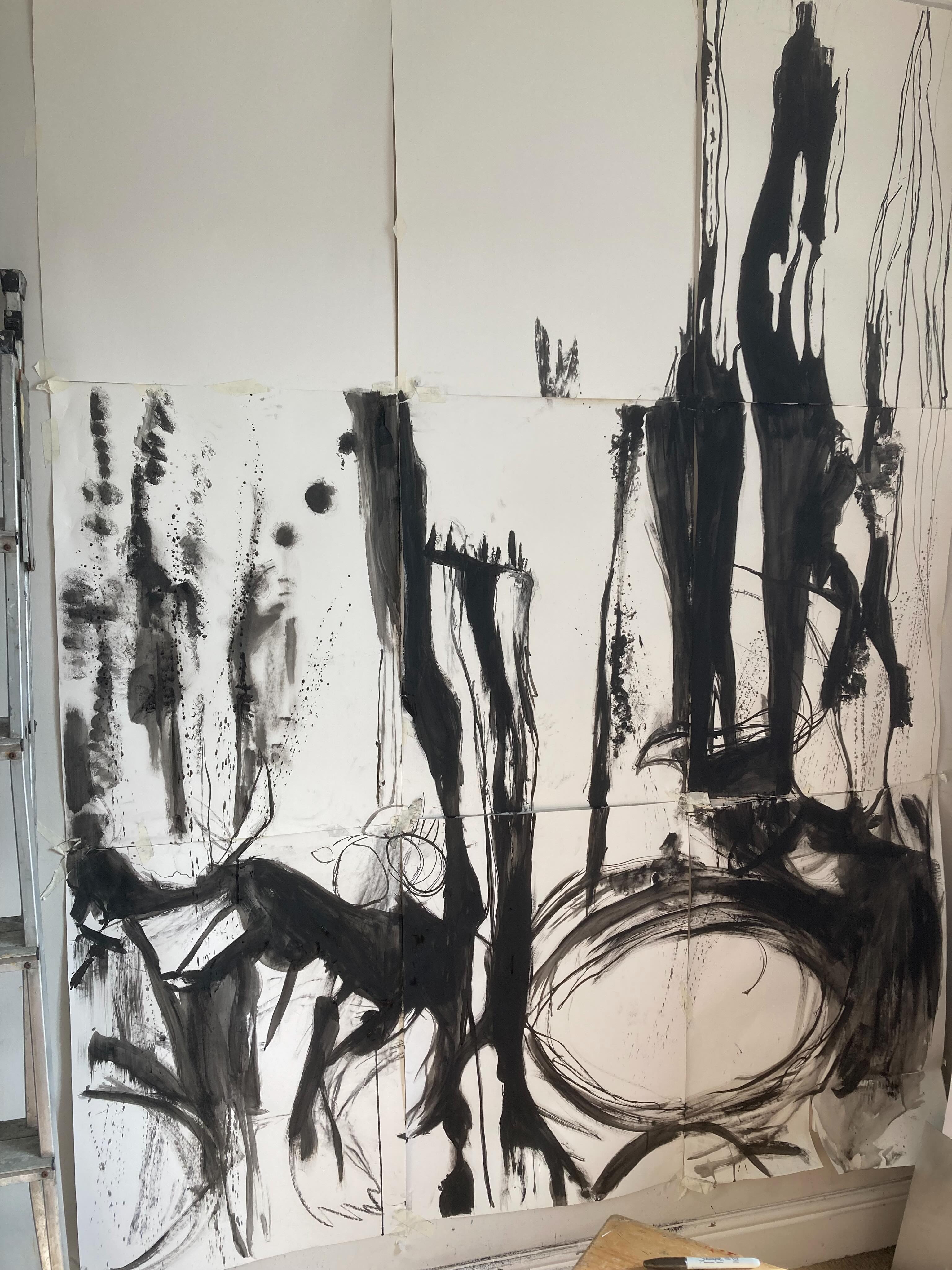 Rough 1.6m x 2.5m drawing to plan out a carborundum print.#carborundumprintmaking