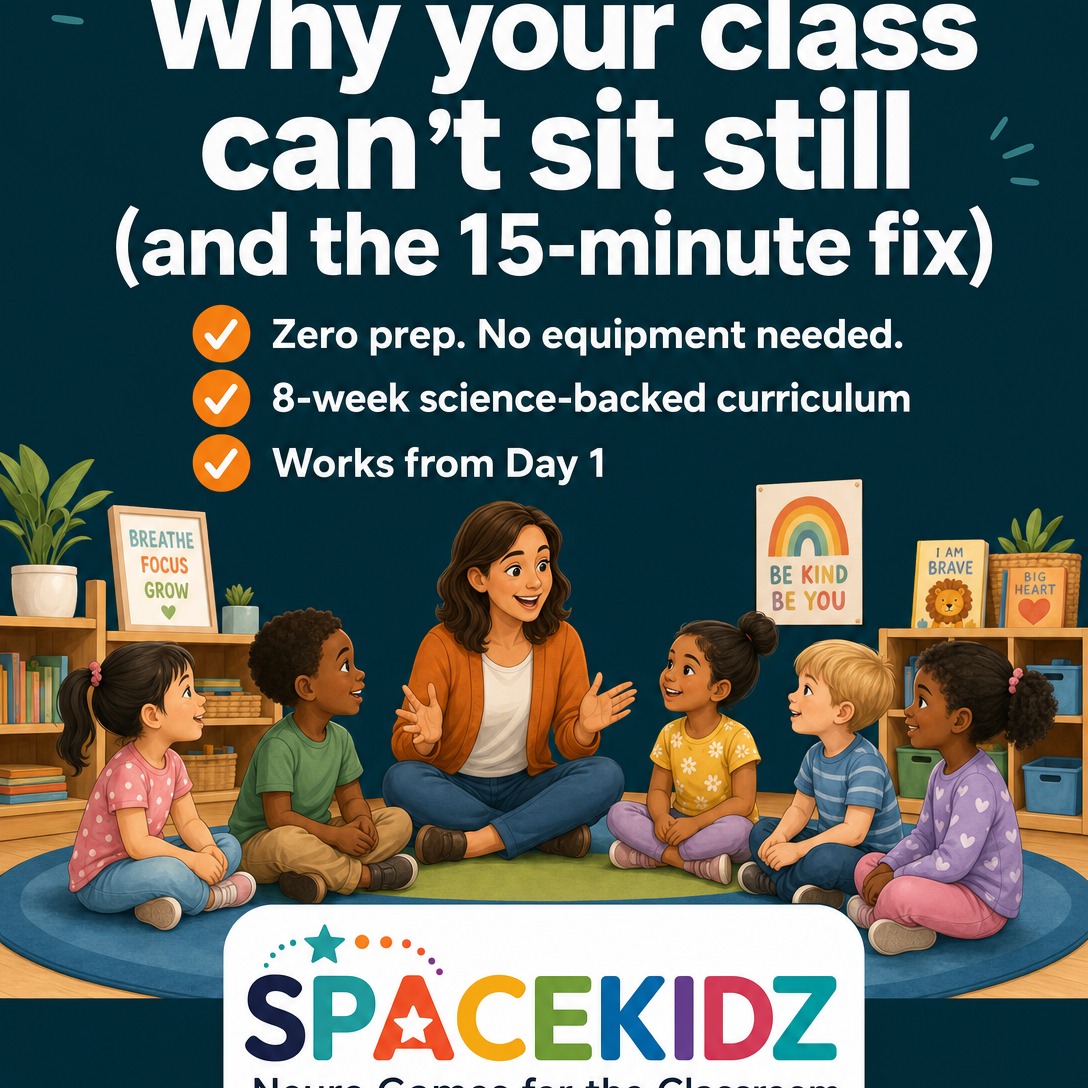 Teachers, save this for your next chaotic transition time! 📌
When the classroom gets loud and dysregulated, you don’t need a timeout corner—you
need a Neuro Game. Activities like “Rhythm Clapping” or “Red Light Green Light” force the
brain to practice inhibitory control (the ability to stop an impulse).
I’ve packaged 16 of these evidence-based games into an 8-week curriculum specifically
for preschools. It comes with print-ready posters for your classroom wall and step-by-step
lesson plans.
Tap the link in my bio to get the full SPACEKIDZ Neuro Games course for your classroom!
🚀 🧠 #PreschoolTeacher #EarlyChildhoodEducation #ClassroomManagement
#TeacherTips #SpaceKidz