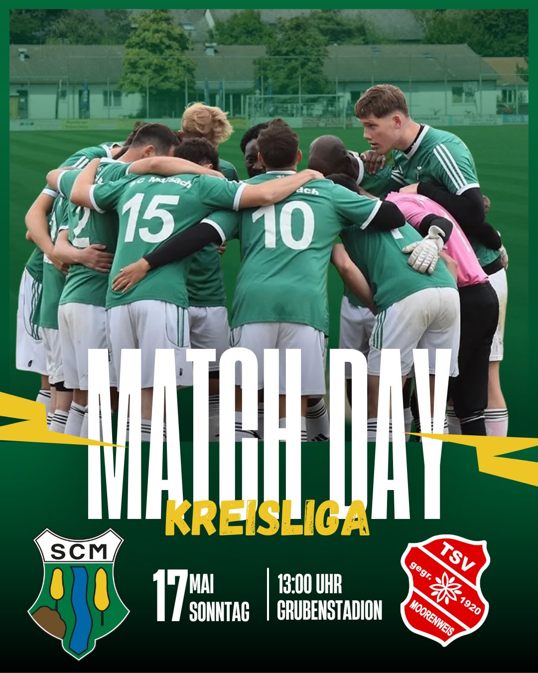 Heimspieltag!
Der vorletzte Doppelspieltag im Grubenstadion steht für diese Saison an. 💚
Unsere Erste empfängt den TSV Moorenweis und unsere Zwoate empfängt die 2. Mannschaft des 1. SC Gröbenzell. Anpfiff ist wie immer um 13:00 Uhr und 15:00 Uhr ❤️🔥
#wirsindmaisach