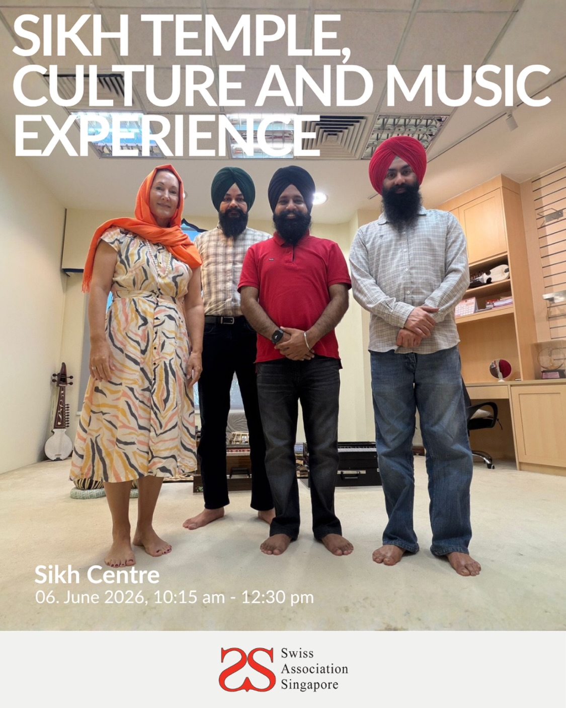 🕊️ Cultural Discovery at the Sikh Centre — Swiss Weeks 2026
The Swiss Association Singapore invites you to a meaningful cultural and spiritual experience at the Sikh Centre in Bukit Merah.
Guided by Satvinder Singh — lecturer at the temple and author of “When No One Else Dared!” — participants will discover the history and values of Sikhism, experience the central role of music within the tradition, and enjoy an intimate visit to the music room with PhD student Gurjit Singh.
This is a rare opportunity for intercultural learning and genuine community connection — open to all.
📅 Saturday, 6 June 2026
🕐 10:15 AM – 12:30 PM
📍 Sikh Centre, Silat Road, Bukit Merah
For more information contact Celine: celine@swiss-sg.org
#SwissAssociationSingapore #SAS #Singapore #CulturalDiscovery