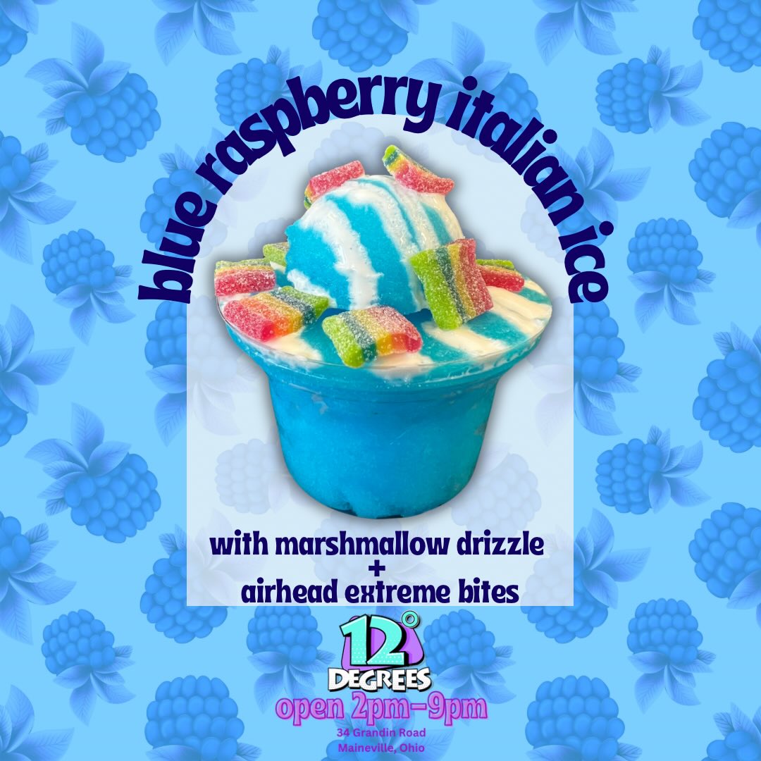 💙 Blue Raspberry 💙
We have Blue Raspberry Ice back in the store! It’s so yummy topped with Marshmallow Drizzle and Airhead Extremes! Or in a Gelati with Vanilla! Or in a Gelati with Pineapple Dole… or in an Arctic Shake….. or in a flight.. or just about any which way 😜
We’ll be here until 9pm and our daily flavor list is in the second photo! See ya soon 😇