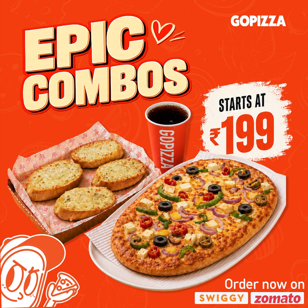 Bite into the ultimate combo deal 🔥
Available now on Swiggy & Zomato starting at ₹199.
Order now! 🍕
#GOPIZZA #epiccombos #pizzalover #swiggyindia #zomato