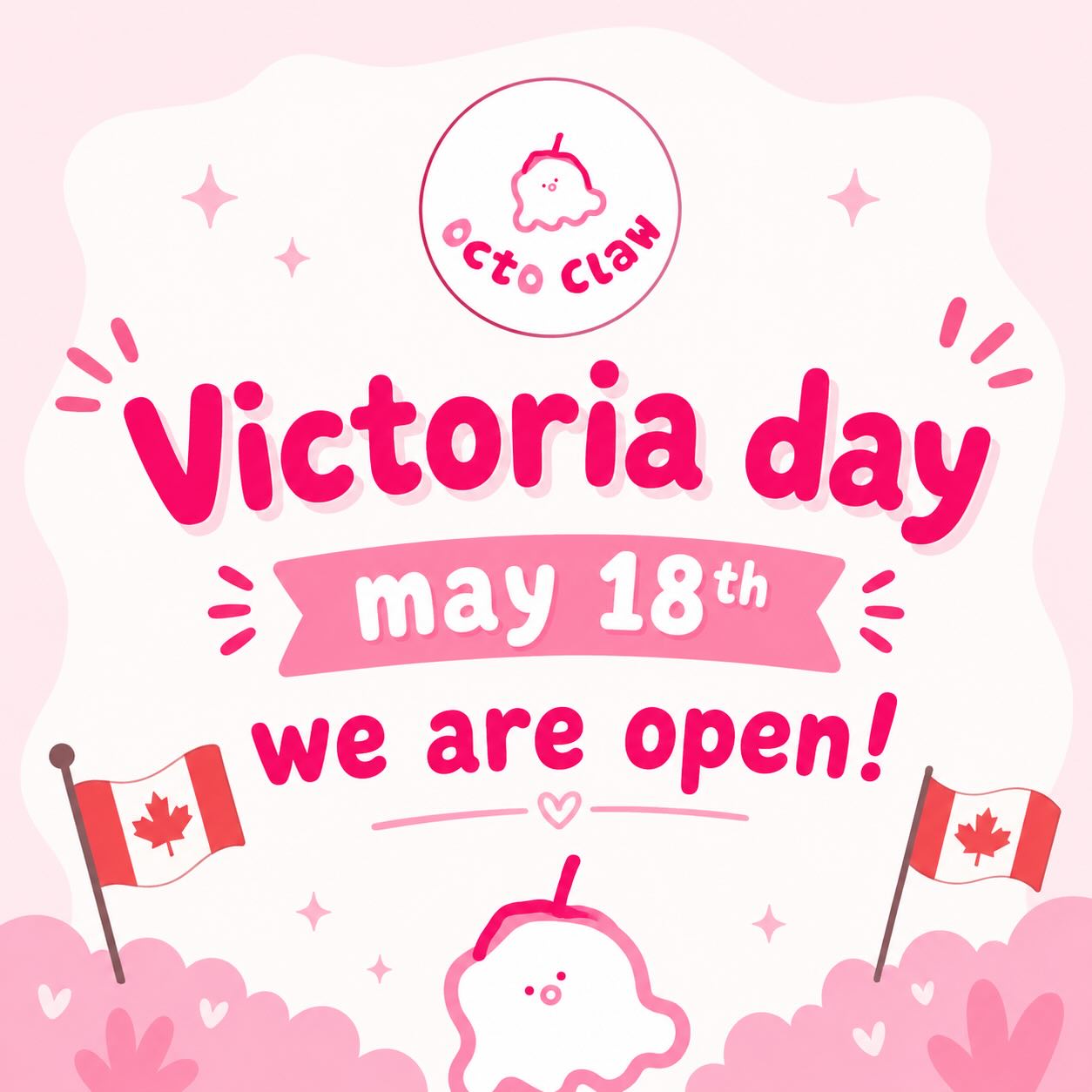 🎉 Victoria Day Special at Octo Claw 🎉
We’re OPEN on May 18th! 🇨🇦💖
✨ Cream Handcraft Picture Frame Special
Regular $25 → ONLY $19.99
🎁 Gachapon Promo
BUY ONE GET ONE FREE!
Cute crafts, surprise gachapon, and holiday fun all in one place 🫶
Come celebrate Victoria Day with us at Octo Claw!
#VictoriaDay #OctoClaw #Gachapon #CreamCraft #DIYFun ClawMachine TorontoFun CuteThings