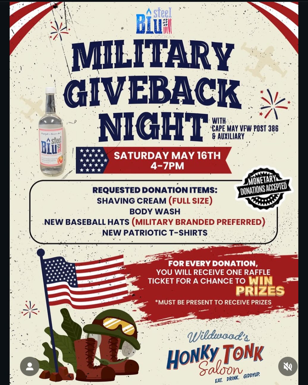 Today is the day! Come out for warm weather, cold drinks, great music, and giving back to our veterans!
#wildwood #steelbluvodka #orangecrush #local