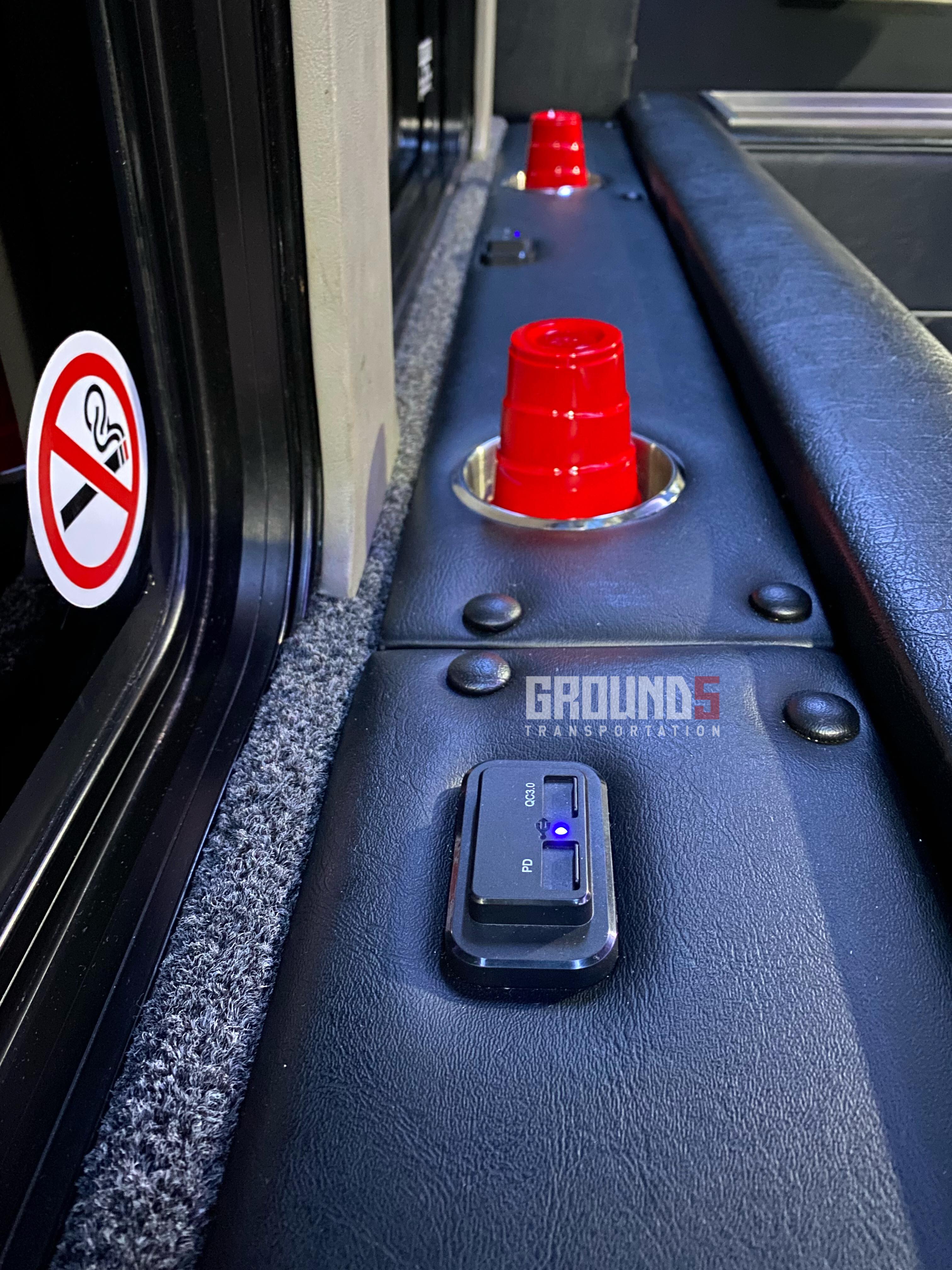 With G5, for your convenience we offer USB & USB-C charging ports, onboard restroom, cups, ice, and a built-in cooler stocked with complimentary water and Coca Cola products!
.
Reserve your G5 Experience today!