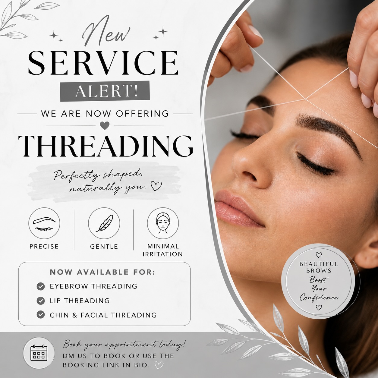 ✨ NEW SERVICE ALERT ✨
We’re so excited to announce that we are now offering THREADING at our salon! 🤍
Perfect for precise brow shaping and gentle facial hair removal — threading gives you clean, defined results with minimal irritation ✨
Now available for:
• Eyebrow Threading
• Lip Threading
• Chin & Facial Threading
Book your appointment today and experience beautifully shaped brows 🤍
📍DM us to book or use the booking link in bio.
#BrowsSydney #SydneyBeautySalon #BeautySalonSydney #BrowsOnPoint #ThreadingServices