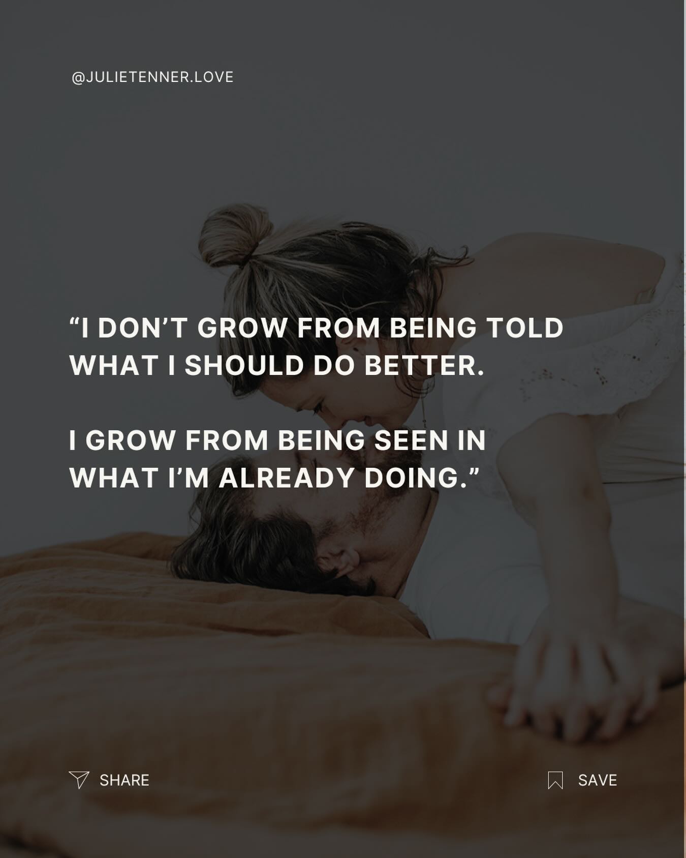 One of the biggest misunderstandings in long-term relationships?
Thinking your partner grows the same way you do.
What motivates the masculine?
Challenge. Direction. What’s next.
What opens the feminine?
Recognition. Devotion. “I see you.”
So when she’s burnt out and overwhelmed, and he says:
“You should try doing it this way.”
“Why didn’t you just ask for help?”
“You need to get out more.”
It doesn’t land as support.
It lands as failure - like she’s not doing enough, not being enough.
But when he says:
“I see how much you’re holding.”
“You’re doing so well.”
“I’m proud of you.”
Her whole body softens.
She breathes again.
And suddenly connection is possible.
Because the feminine doesn’t grow from pressure.
She grows from being seen.
#relationshiptherapy #intimacycoach #masculinefeminine #partnership #couplestherapy