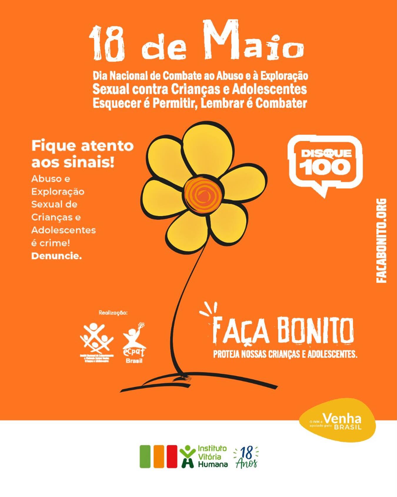Proteger crianças e adolescentes é responsabilidade de toda a sociedade.
Pelo Dia Nacional de Combate ao Abuso e à Exploração Sexual de Crianças e Adolescentes, o Instituto Vitória Humana realiza, em Vitória de Santo Antão, uma ação de conscientização com apoio do Venha Brasil, levando informação, orientação e mobilização sobre a importância da prevenção e da denúncia.
A violência sexual contra crianças e adolescentes muitas vezes acontece em silêncio. Por isso, informar, acolher e denunciar são atitudes fundamentais para romper ciclos de violência e fortalecer a rede de proteção.
Mudanças bruscas de comportamento, medo excessivo, isolamento, tristeza constante ou sinais físicos inexplicáveis podem ser sinais de alerta. Toda suspeita deve ser levada a sério.
Denúncias podem ser feitas de forma anônima pelo Disque 100, Conselho Tutelar ou autoridades locais.
#institutovitoriahumana #ivh #maiolaranja #facabonito #vitoriadesantoantao