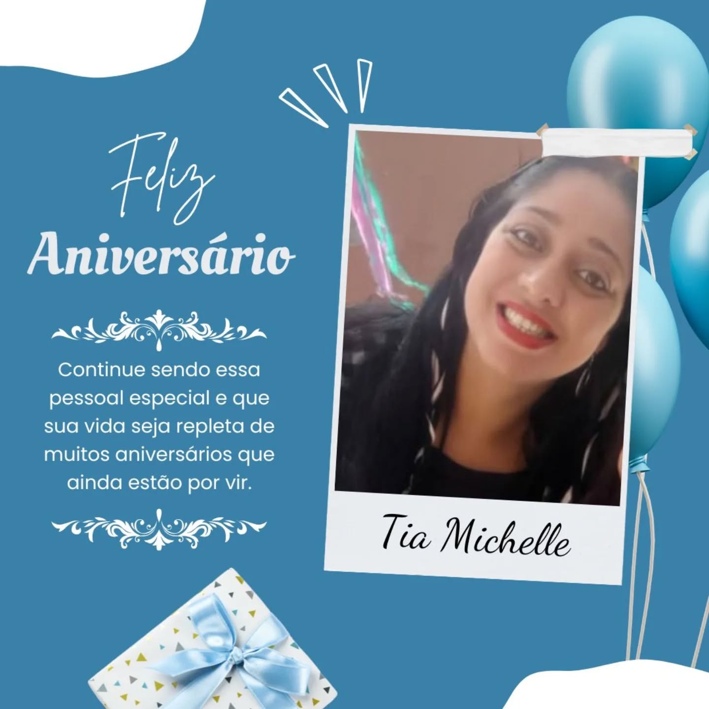 Desejamos que este novo ciclo seja repleto de alegria, saúde, paz e muitas conquistas. Que você continue sendo essa pessoa especial, dedicada e cheia de carinho com todos ao seu redor.
Feliz aniversário, Tia Michelle! Que Deus abençoe grandemente sua vida hoje e sempre.