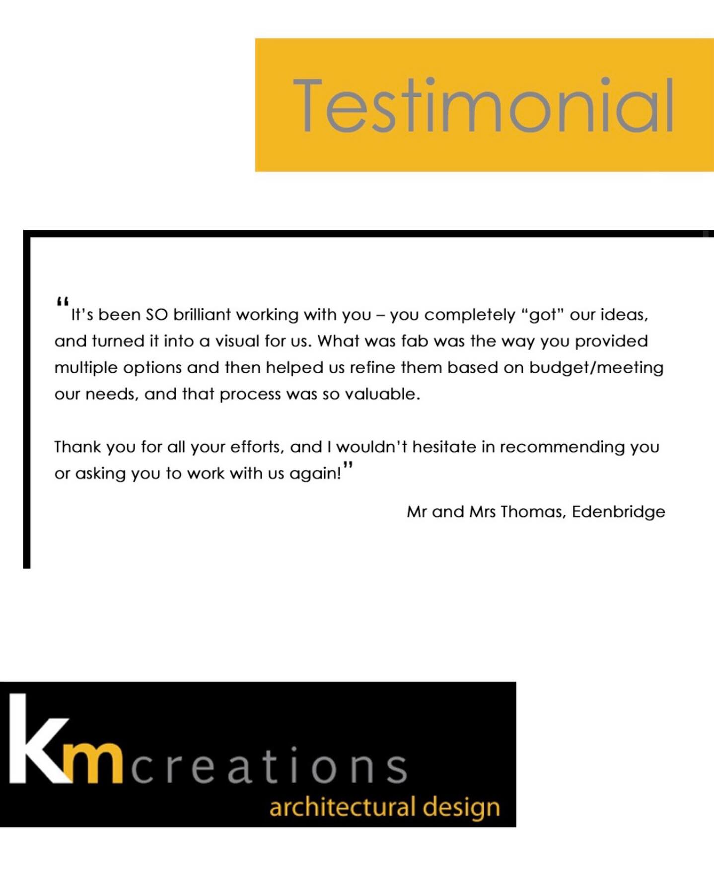 🏡 I haven't manage to post much this year (sorry 🙈!) it's just been unbelievably busy but I wanted to share some feedback I just received from a lovely client & school mum friend 😊 🥰.
🍀 I've been lucky enough to work with many friends & parents from the school my children attend (shout out to Chiddingstone!) and it's always an honour when they choose to work with me.
Thank you for taking the time to write this - we are all so busy nowadays 🤯!
I really enjoyed working with you too 🙌🤩 thank you Mr and Mrs Thomas.
#edenbridge
#testimonial
#architecture
#singlestoreyrearextension
#planningapplications