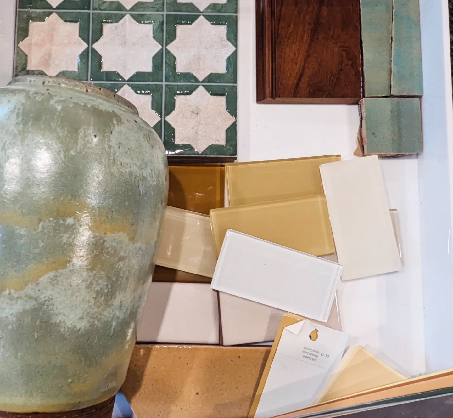 Excited to see how these rich, golden sunflower tones play with a powdery sage for this home spa project. The glaze of this gorgeous vessel (by my client's son who *also* happens to be my chiropractor @petkovpottery - small town life!) has the perfect hint of gold to bring in a dynamic, complementary warmth to the story. It's serving as a fantastic inspiration object! ✨
I *think* we've finally got a color palette worked out and perhaps even a general design direction. The design has certainly evolved during the ideation phase dramatically over the last few weeks...Here is the journey of the key words: Victorian ⏩ Scandinavian ⏩ Craftsman ⏩ Light + Airy ⏩ Mint ⏩ Sage ⏩ Moroccan/Moorish⏩Maximal Water Closet ⏩ POPS of Color
One thing is for sure - the space will be ECLECTIC - which is my jam (no one says that anymore huh). Finding cohesion happens through repetition in color and texture as well as elements that act as a visual bridge. In this instance the wallpaper (ala @marciepaper) and the marble mosaic penny tile offer the entire palette in one moment - presenting a meaningful link to other elements in the room. I also pulled the star motif from the tile and applied it throughout the lighting for a whimsical but important opportunity for consistency and cohesion. ✨ Stay tuned. I think this one is going to surprise us all!
#homespa
#bathroomdesign
#homereno
#interiordesign