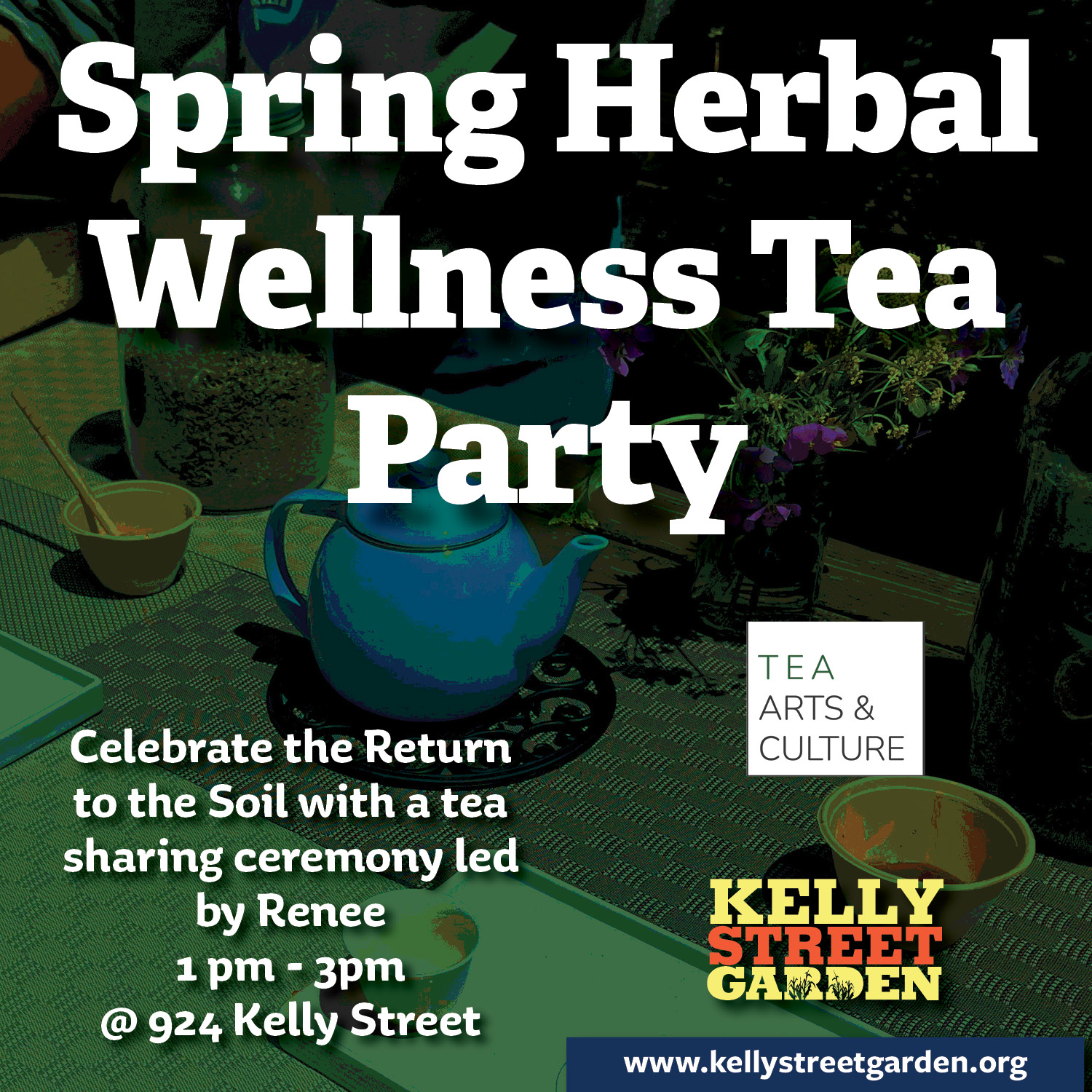 Come for a celebration of spring. Renee is offering a tea gathering for your holiday weekend. 1-3 pm