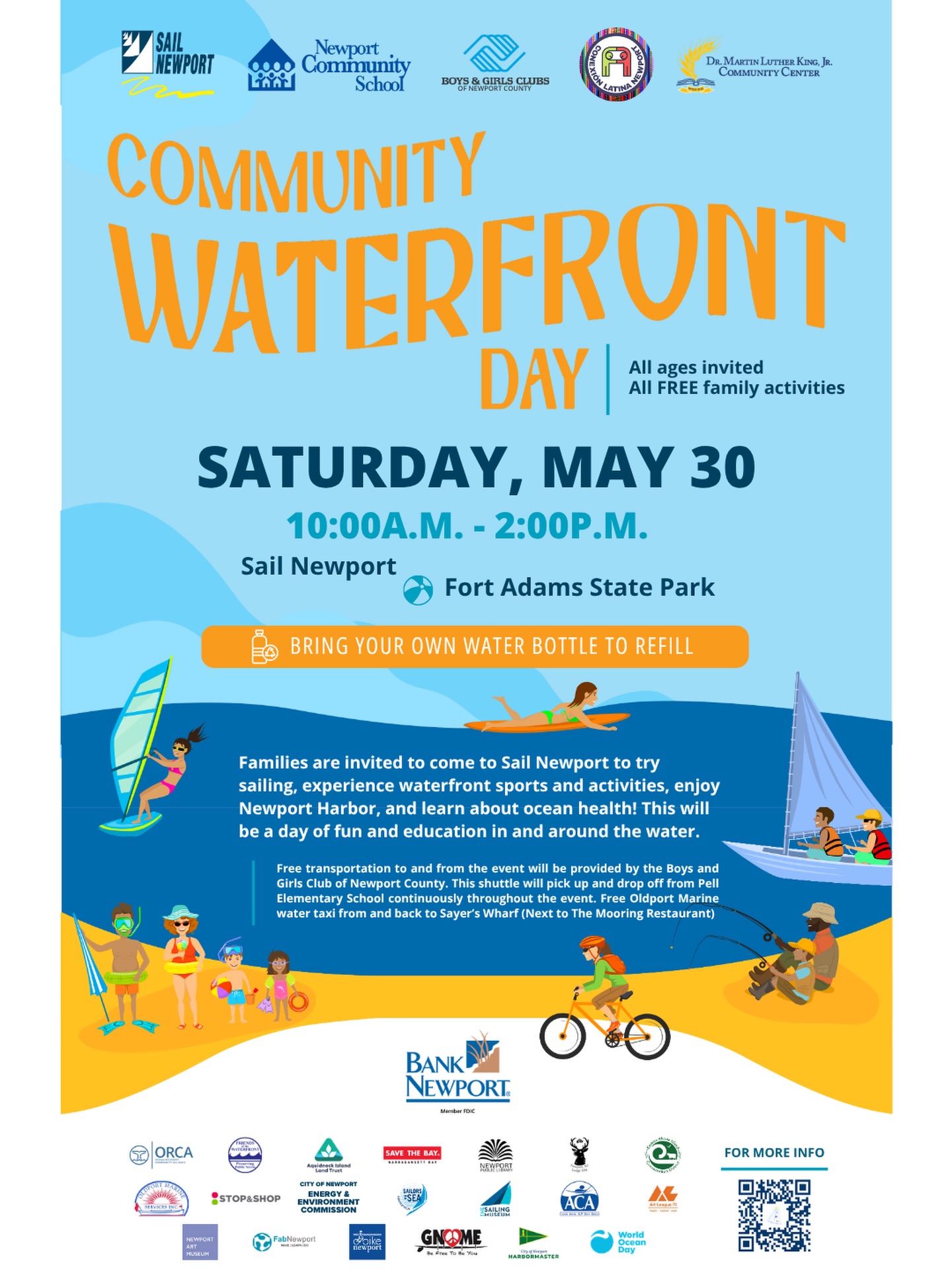 ORCA will be participating in Sail Newport’s Community Waterfront Day on May 30th, a free event for the whole community!
Supported by amazing local partners, this is your chance to explore and enjoy the waterfront together.
Clean the beach
Try sailing
Tour local boats
Learn to paddle
Visit the touch tank
Shell painting
And much more!
Saturday, May 30
10:00 a.m. – 2:00 p.m.
📍 Sail Newport, 72 Fort Adams Drive, Newport, RI
Food will be provided courtesy of Newport Elks and Stop & Shop, including free hot dogs, chips, fruit, and drinks.
Free shuttle and water taxi transportation will also be available.
Check out @sailnewportri page or the ORCA website to register for free.
#CommunityWaterfrontDay #SailNewport #NewportRI #OceanConservation #OceanRecoveryCommunityAlliance