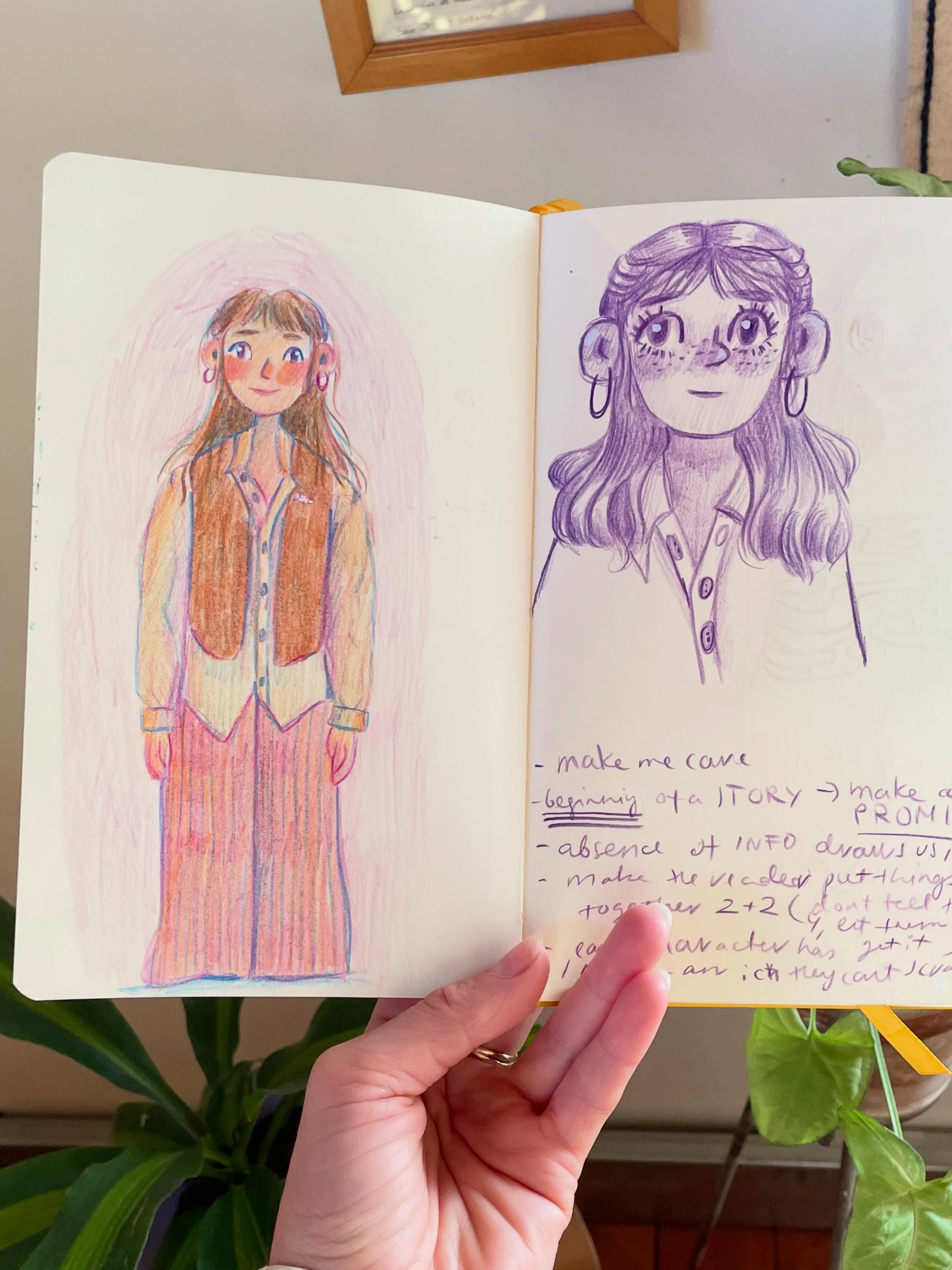 A little tour of my current sketchbook 🖌️🖍️😊.
A mix of oldies & current personal projects.
The wild girl, the pond girl & the little witch.
There’s something about magical
& wild nature that draws me in.
I can’t wait to keep making new work
& developing my style & skills.
I feel like I finally have a direction
& a path to follow!
Ever since I was little I’d tell stories.
Now I want to tell stories through picture books.
I guess let’s begin!
#childrensbookillustrator #sketchbookpages #sketchbookpractice #kidlitillustrators #storytellingchangestheworld