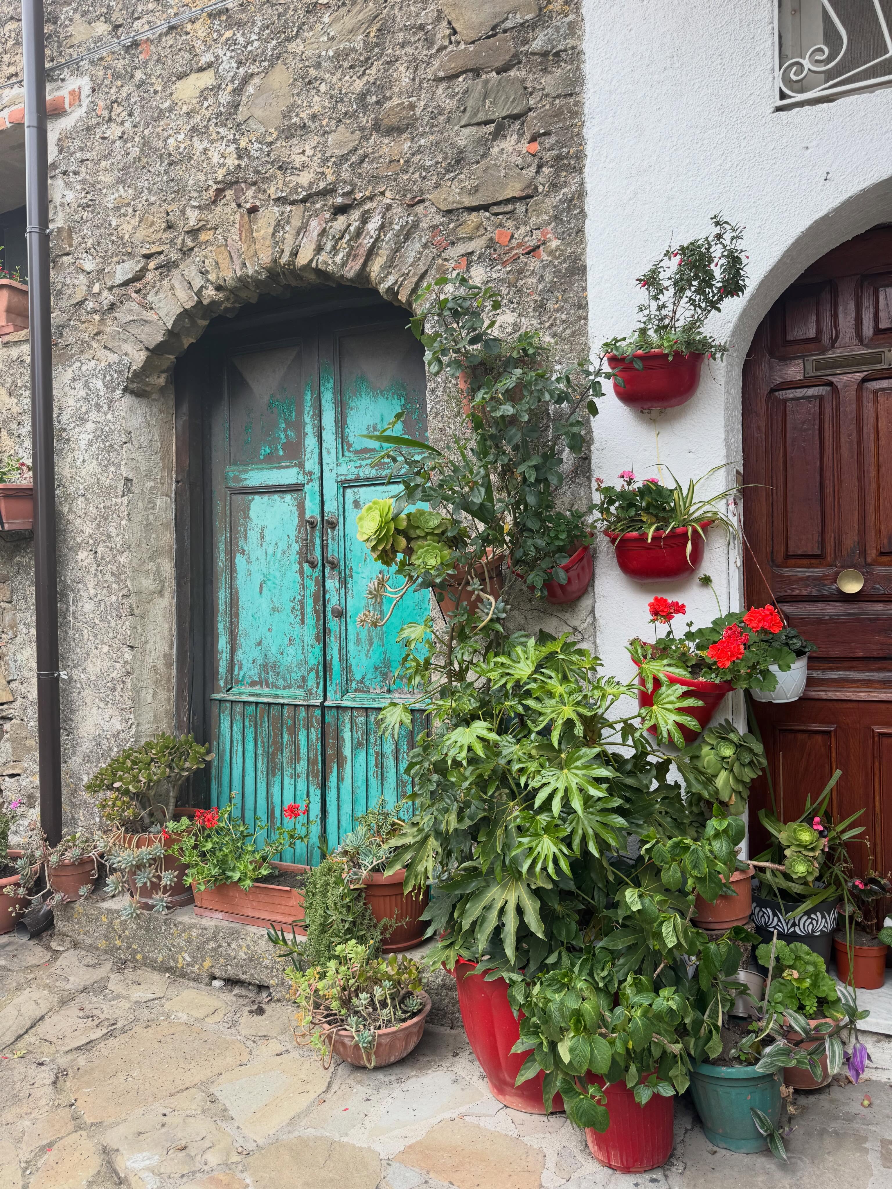 A couple more days of hiking with lodging in a convent and a castle in town. Exploring the countryside and small villages has been so much fun. I love how so many people garden in pots next to their front door on these steep narrow streets. We left the sea and headed up into the hills.